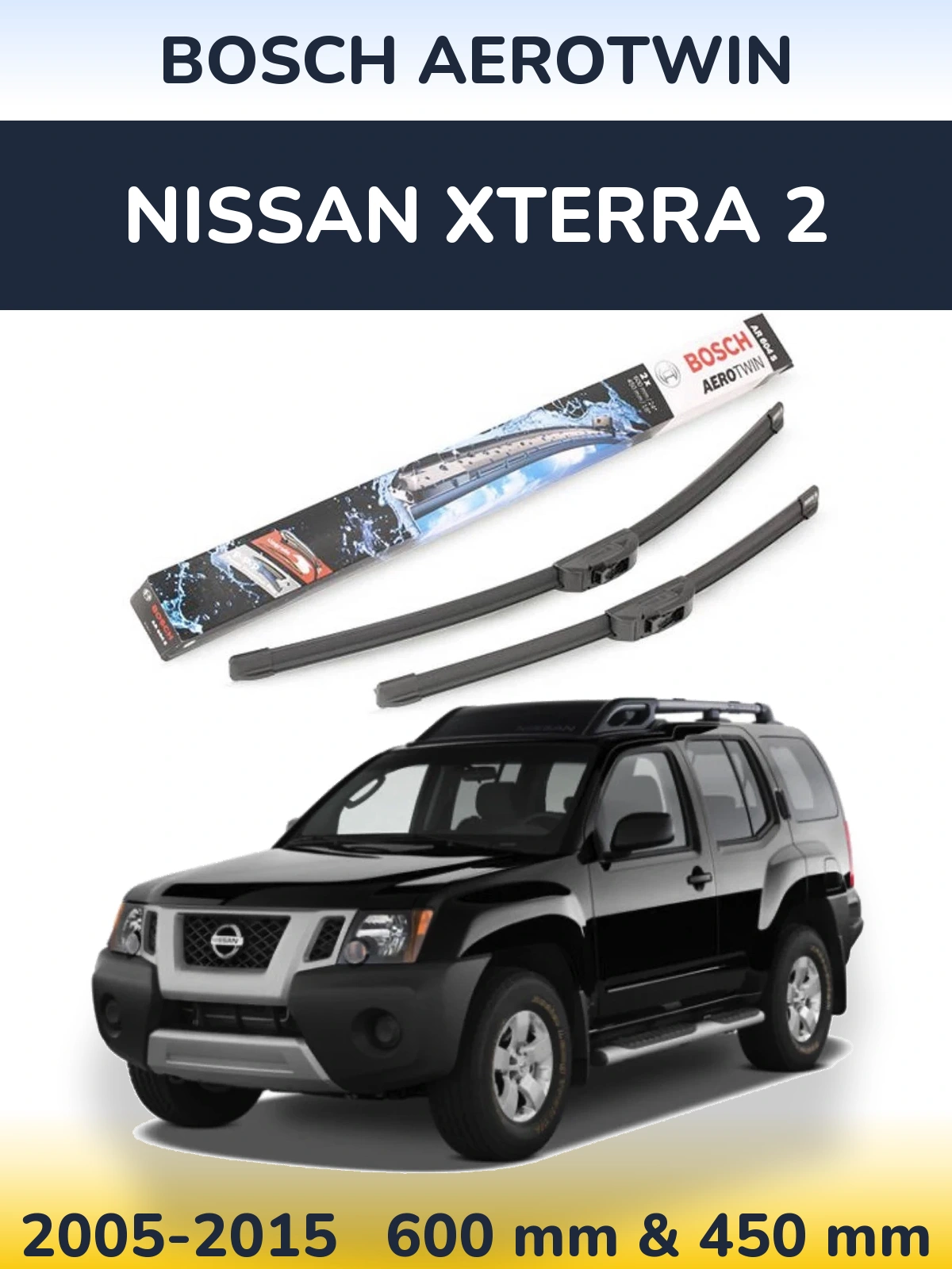 Sada předních stěračů BOSCH AeroTwin 600 a 450 mm pro Nissan Xterra 2 2005-2015
