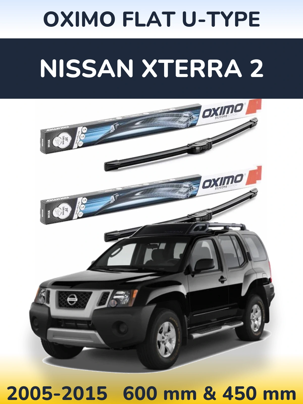 Sada předních stěračů Oximo Flat U-type 600 a 450 mm pro Nissan Xterra 2 2005-2015
