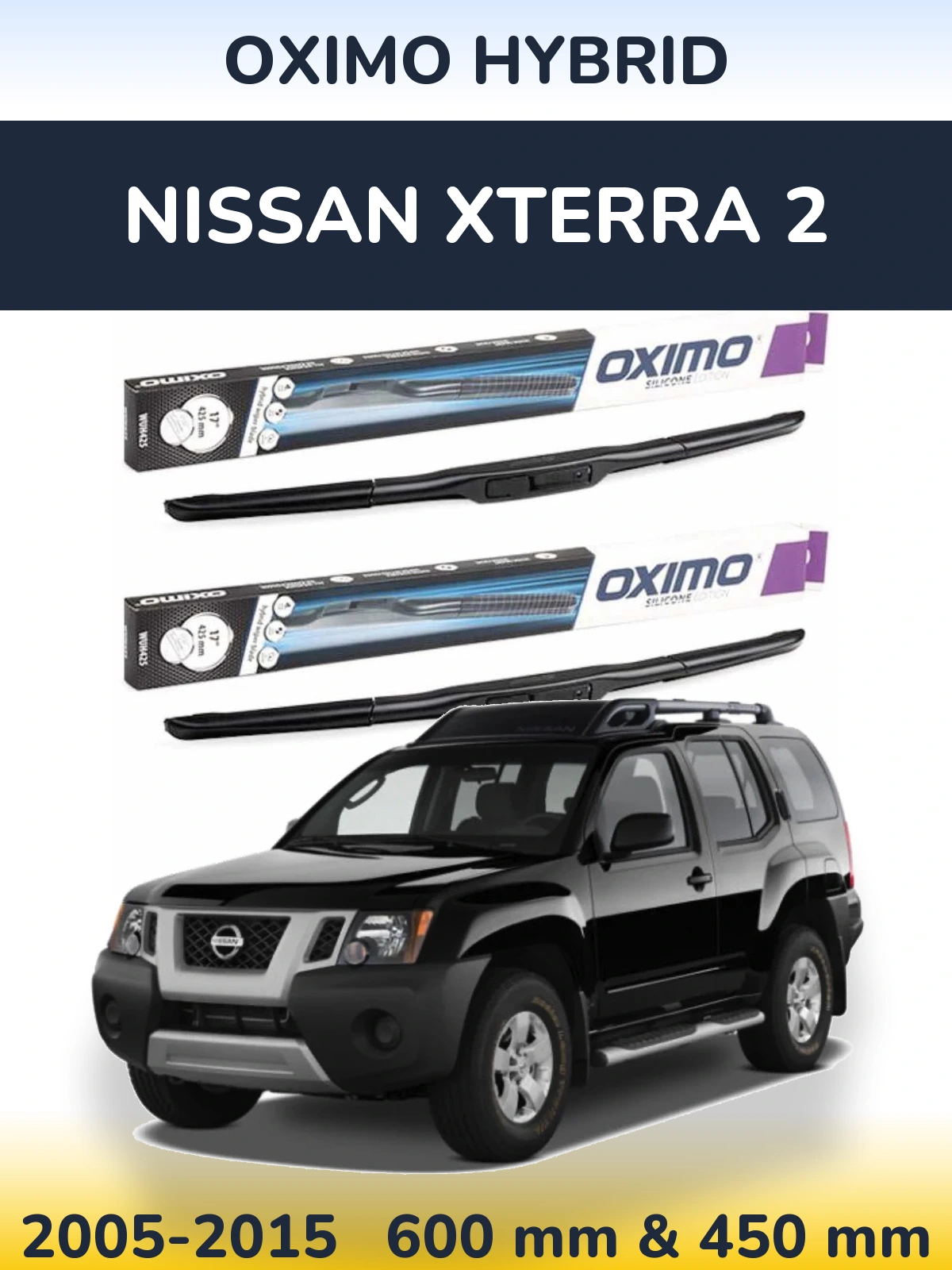 Sada předních stěračů Oximo Hybrid 600 a 450 mm pro Nissan Xterra 2 2005-2015
