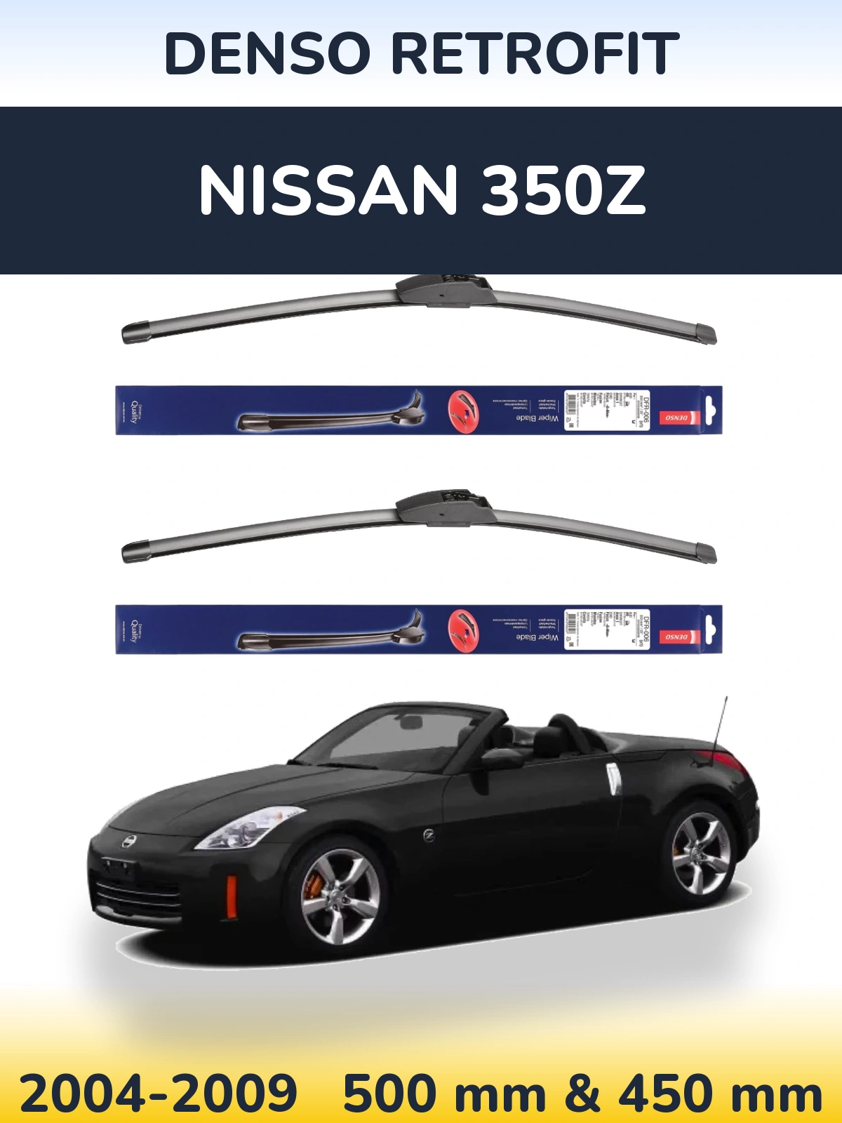 Sada předních stěračů Denso Retrofit 500 a 450 mm pro Nissan 350Z 2004-2009