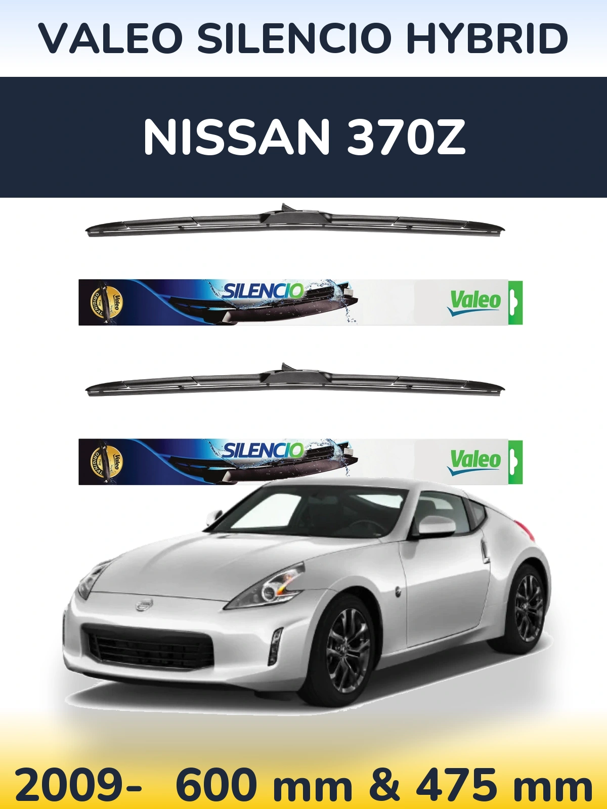 Комплект передніх щіток Valeo Silencio Hybrid 600 & 475 мм для Nissan 370Z 2009-2026