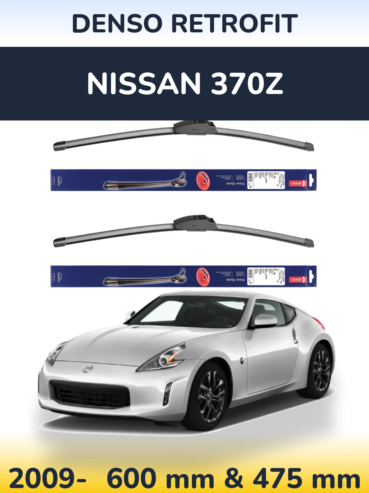 Sada předních stěračů Denso Retrofit 600 a 475 mm pro Nissan 370Z 2009-2026