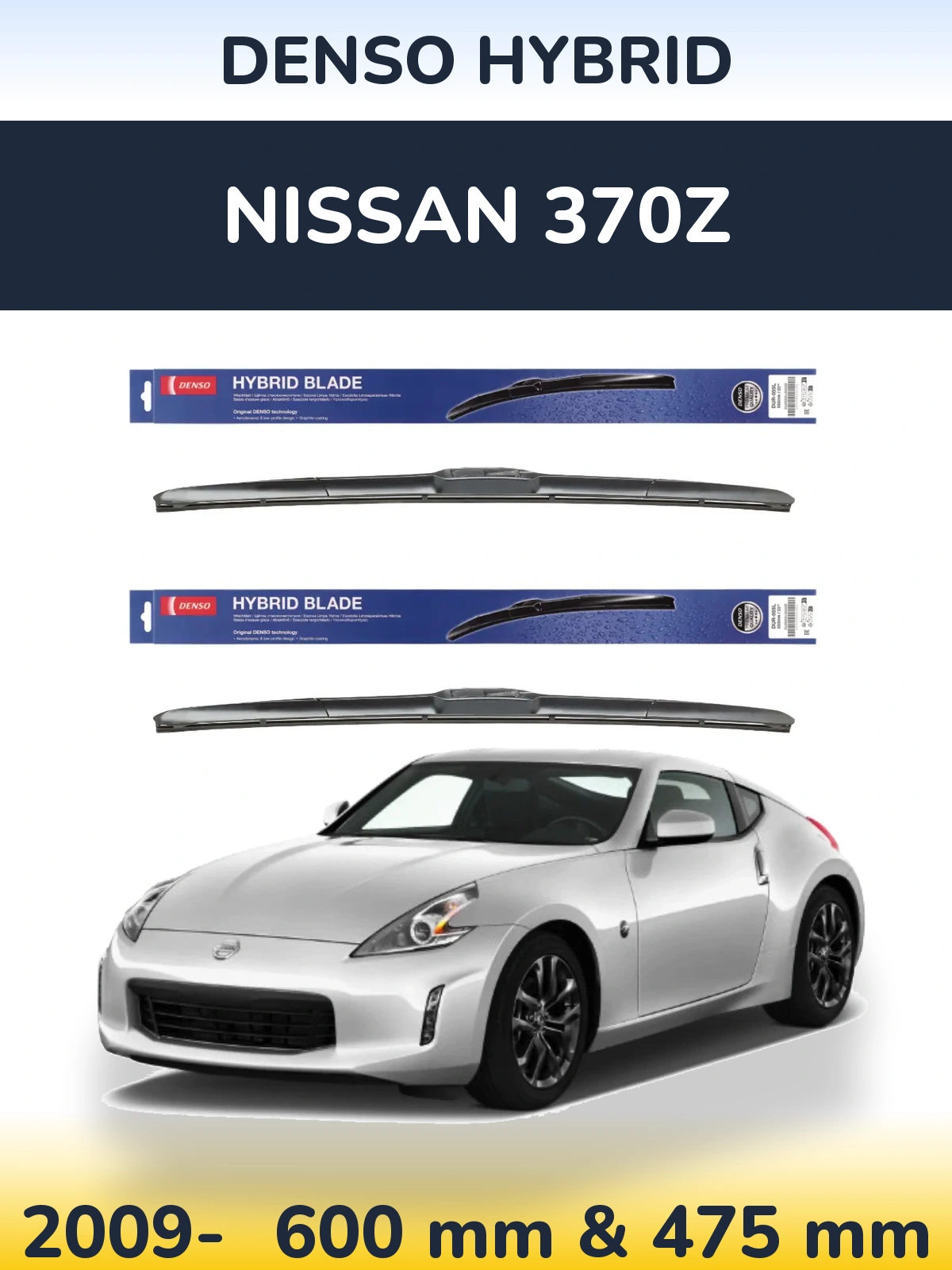 Sada předních stěračů Denso Hybrid 600 a 475 mm pro Nissan 370Z 2009-2026