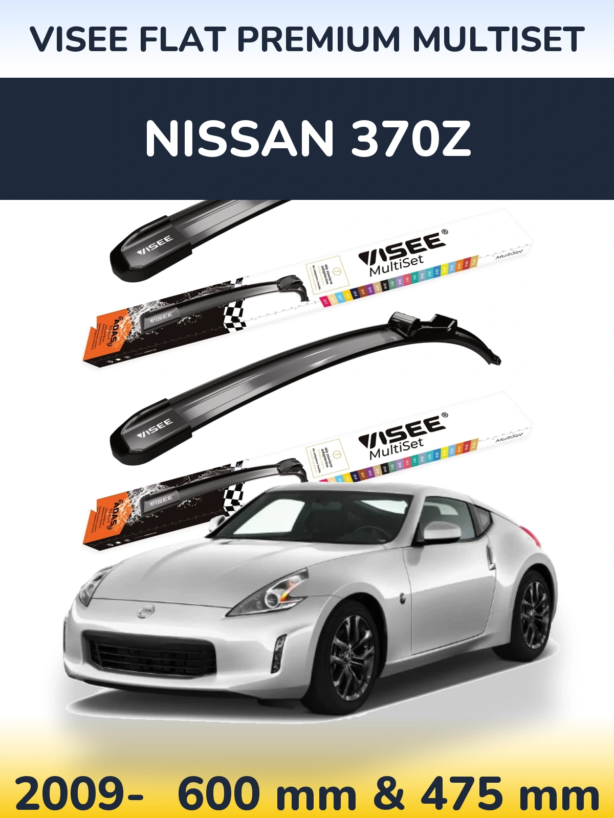 Sada předních stěračů VISEE FLAT PREMIUM MultiSet 600 a 475 mm pro Nissan 370Z 2009-2026
