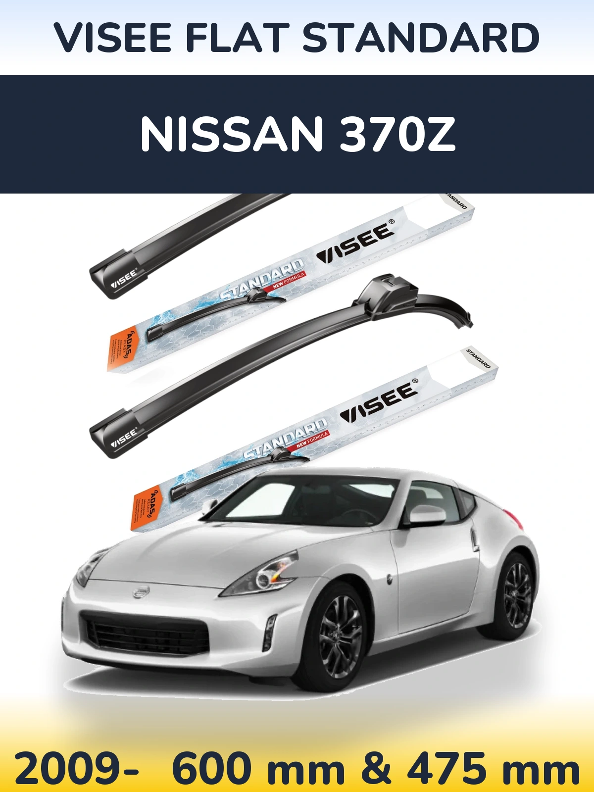 Sada předních stěračů VISEE FLAT STANDARD 600 a 475 mm pro Nissan 370Z 2009-2026