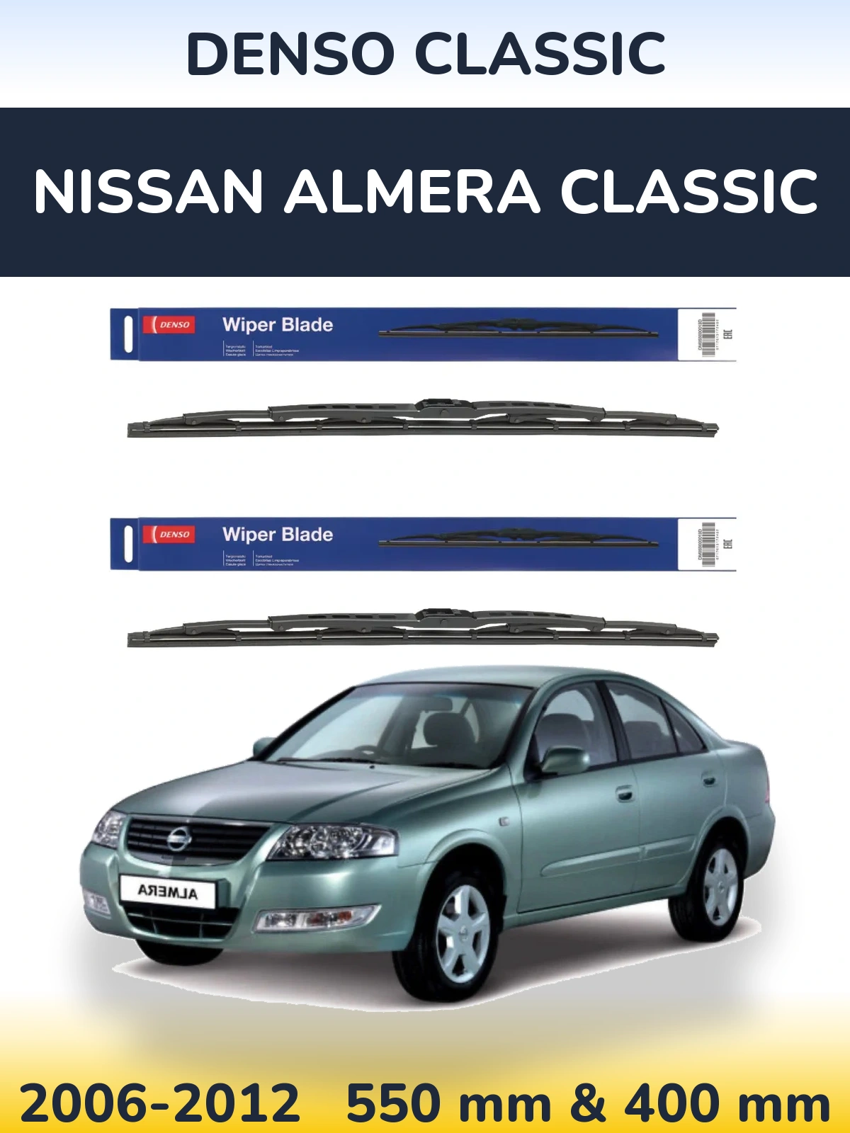 Sada předních stěračů Denso Classic 550 a 400 mm pro Nissan Almera Classic 2006-2012