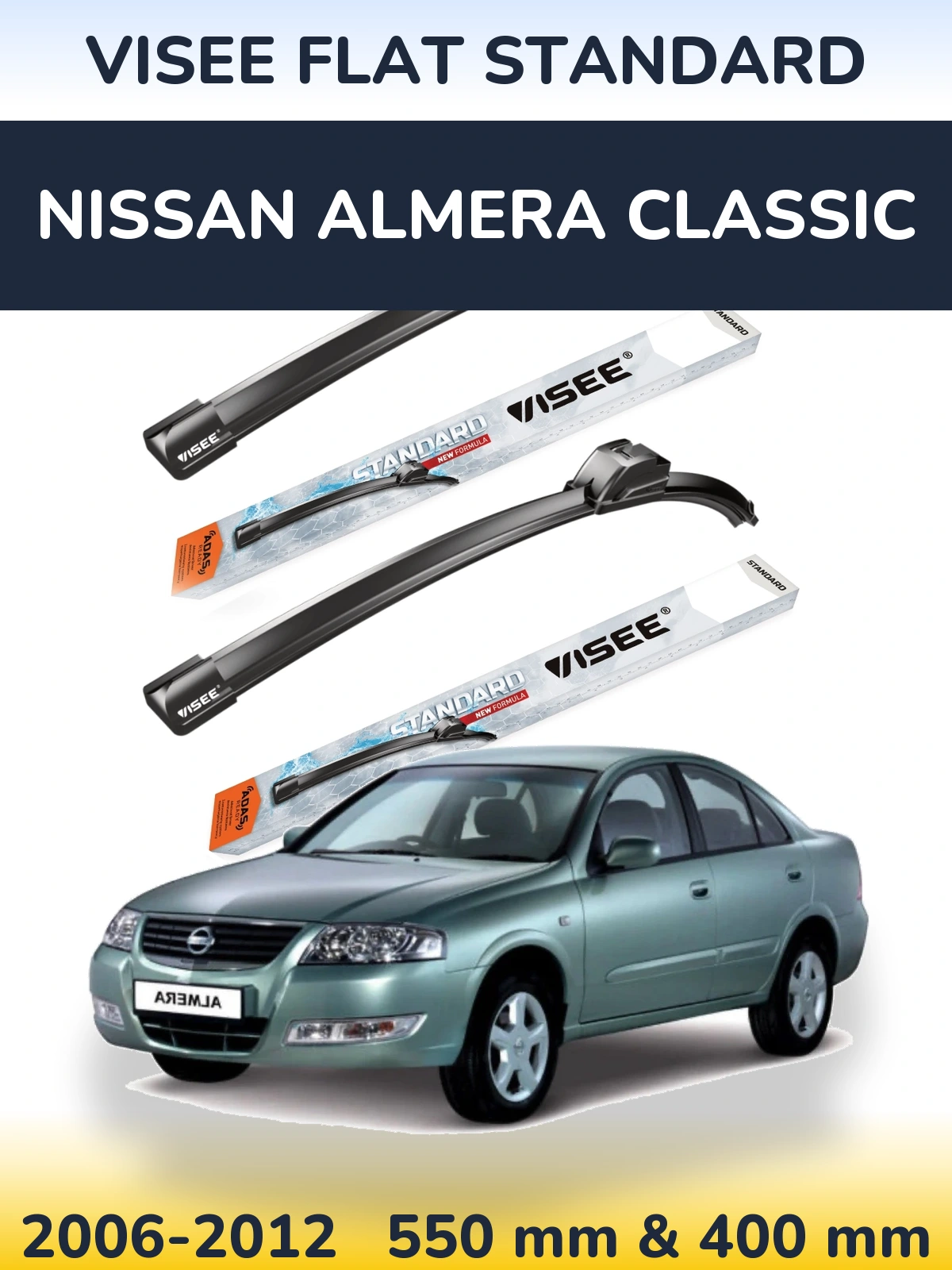 Sada předních stěračů VISEE FLAT STANDARD 550 a 400 mm pro Nissan Almera Classic 2006-2012
