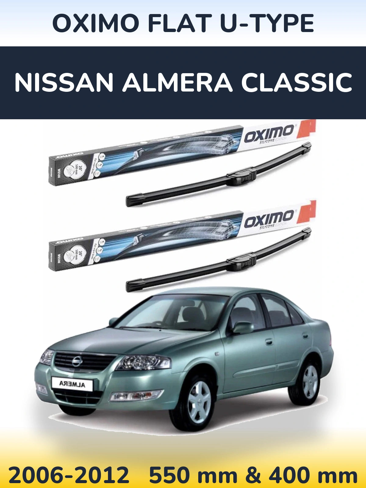 Sada předních stěračů Oximo Flat U-type 550 a 400 mm pro Nissan Almera Classic 2006-2012