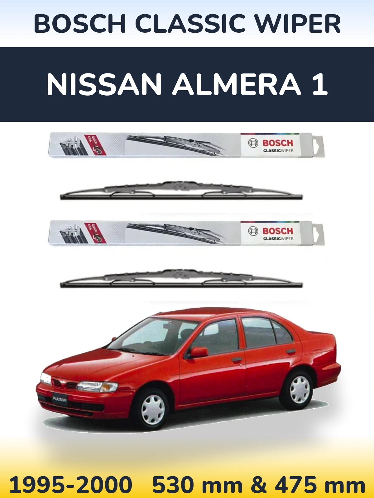 Sada předních stěračů BOSCH Classic Wiper 530 a 475 mm pro Nissan Almera 1 1995-2000