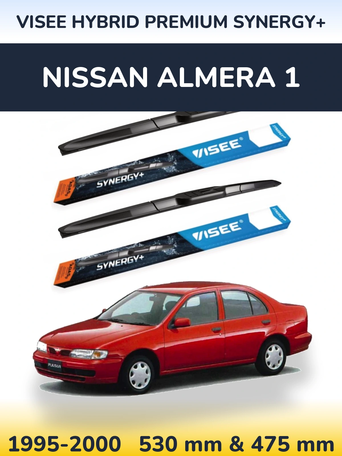 Sada předních stěračů VISEE HYBRID PREMIUM SYNERGY+ 530 a 475 mm pro Nissan Almera 1 1995-2000