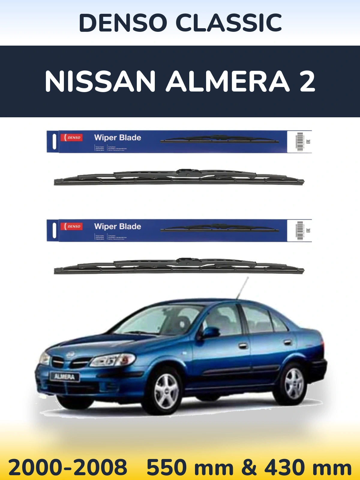 Sada předních stěračů Denso Classic 550 a 430 mm pro Nissan Almera 2 2000-2008