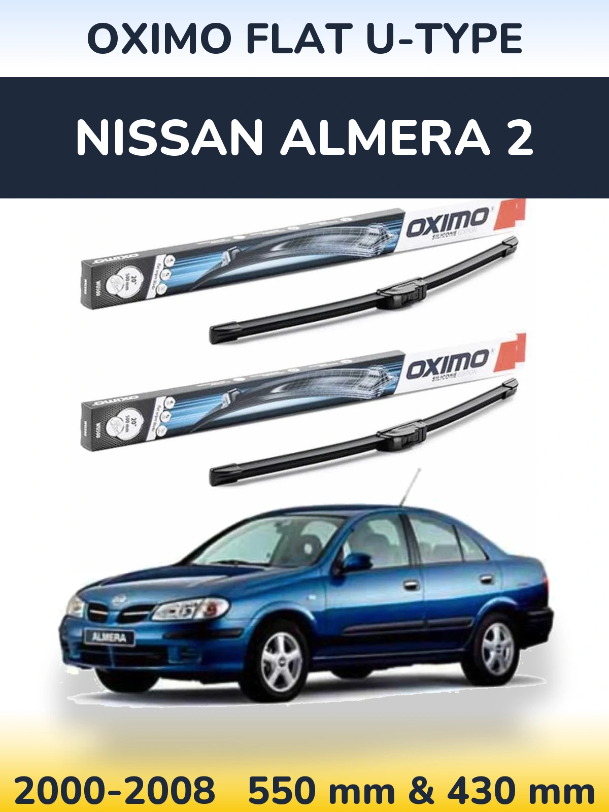 Sada předních stěračů Oximo Flat U-type 550 a 430 mm pro Nissan Almera 2 2000-2008
