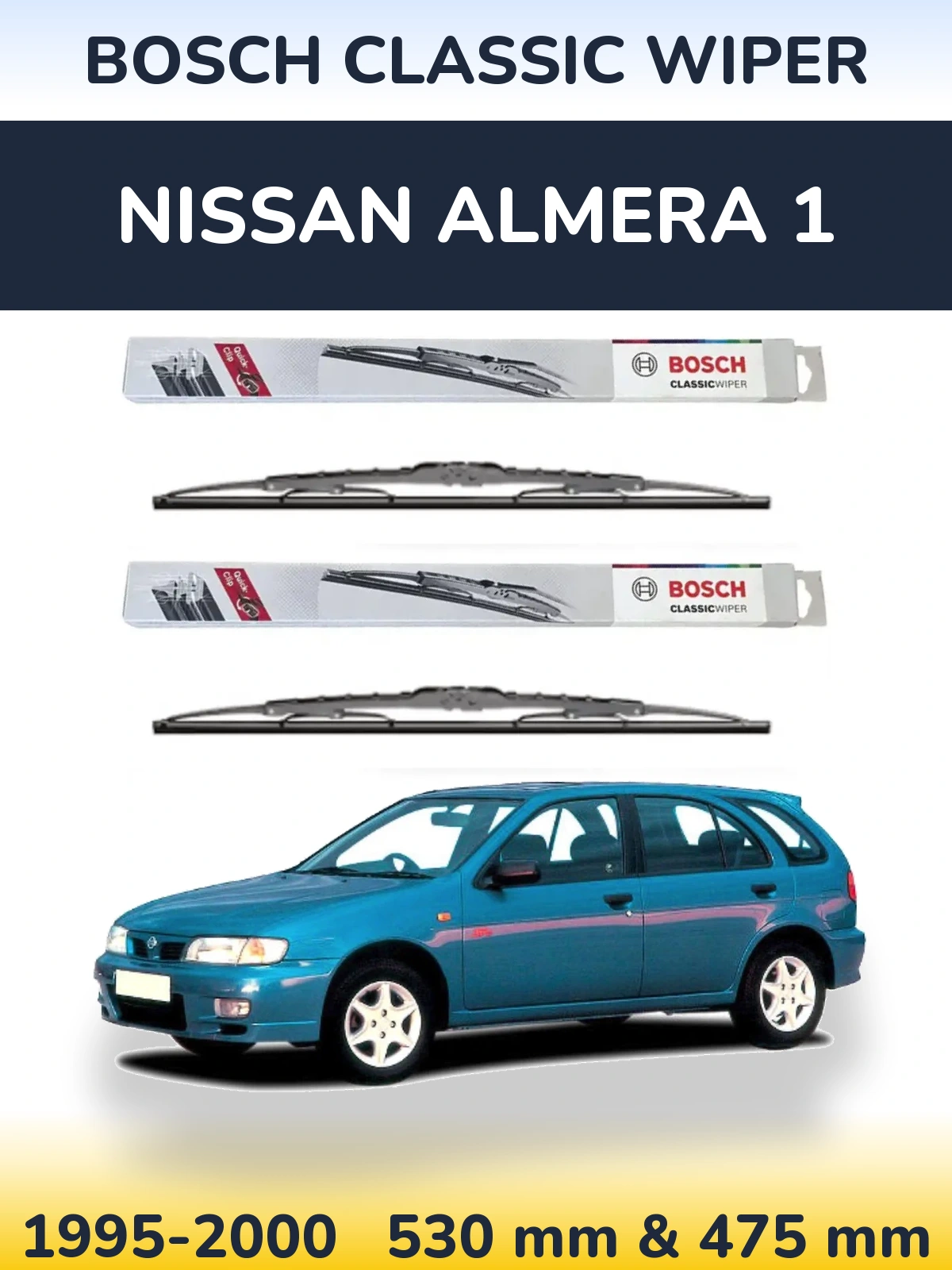 Sada předních stěračů BOSCH Classic Wiper 530 a 475 mm pro Nissan Almera 1 1995-2000