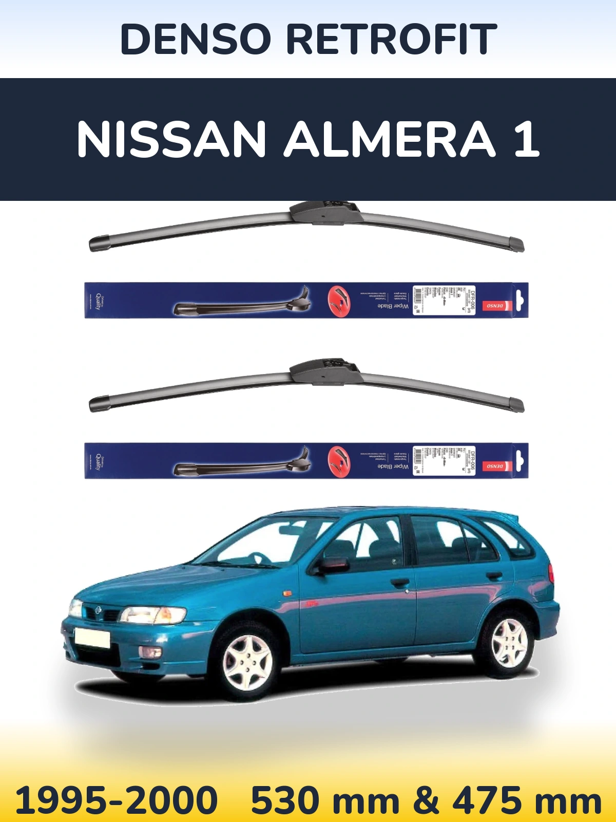 Sada předních stěračů Denso Retrofit 530 a 475 mm pro Nissan Almera 1 1995-2000