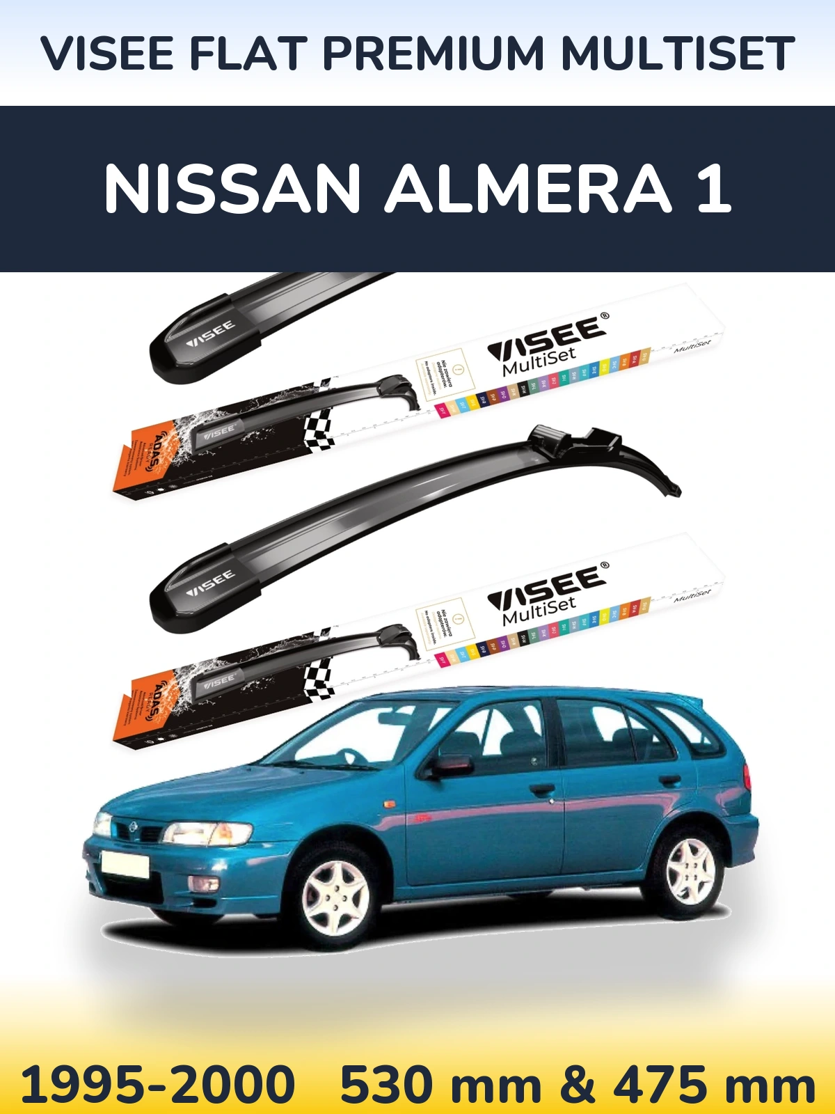 Sada předních stěračů VISEE FLAT PREMIUM MultiSet 530 a 475 mm pro Nissan Almera 1 1995-2000