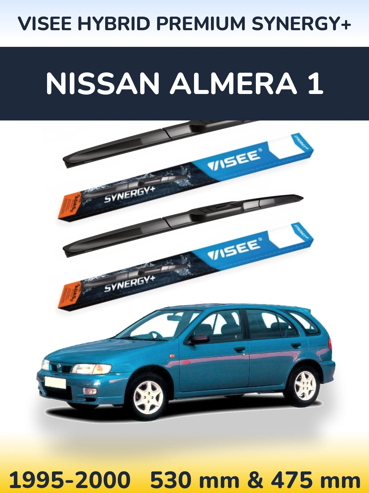 Sada předních stěračů VISEE HYBRID PREMIUM SYNERGY+ 530 a 475 mm pro Nissan Almera 1 1995-2000