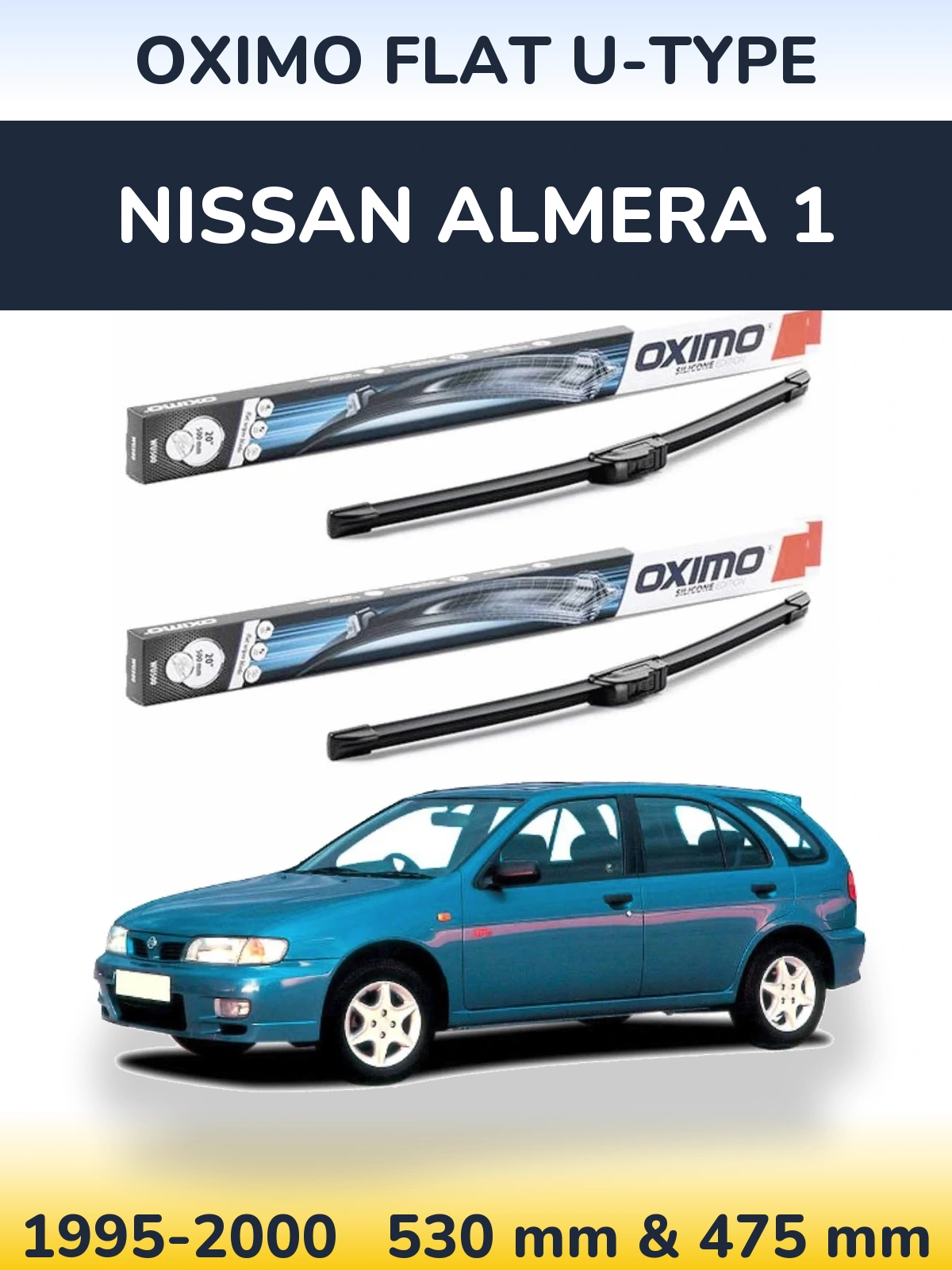 Sada předních stěračů Oximo Flat U-type 530 a 475 mm pro Nissan Almera 1 1995-2000