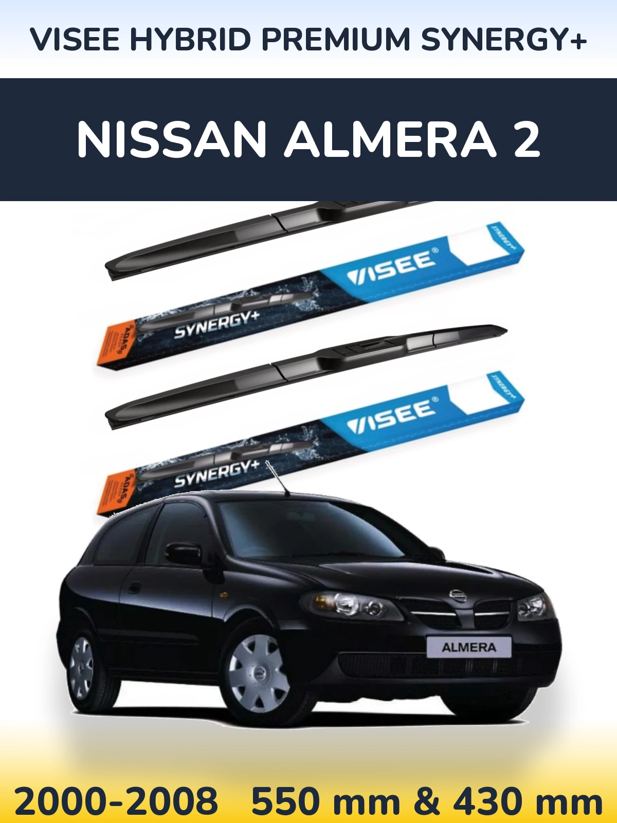 Sada předních stěračů VISEE HYBRID PREMIUM SYNERGY+ 550 a 430 mm pro Nissan Almera 2 2000-2008