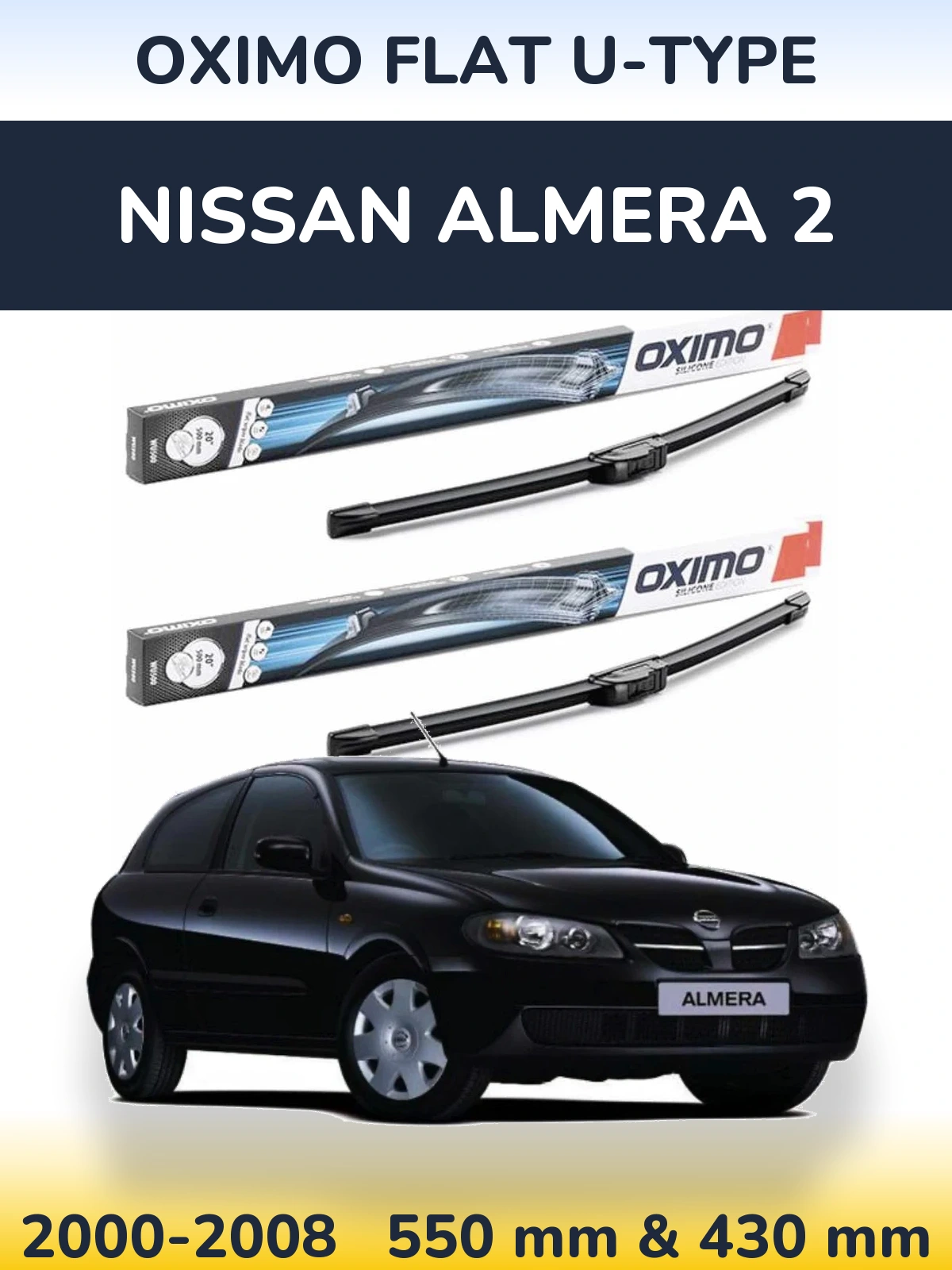 Sada předních stěračů Oximo Flat U-type 550 a 430 mm pro Nissan Almera 2 2000-2008