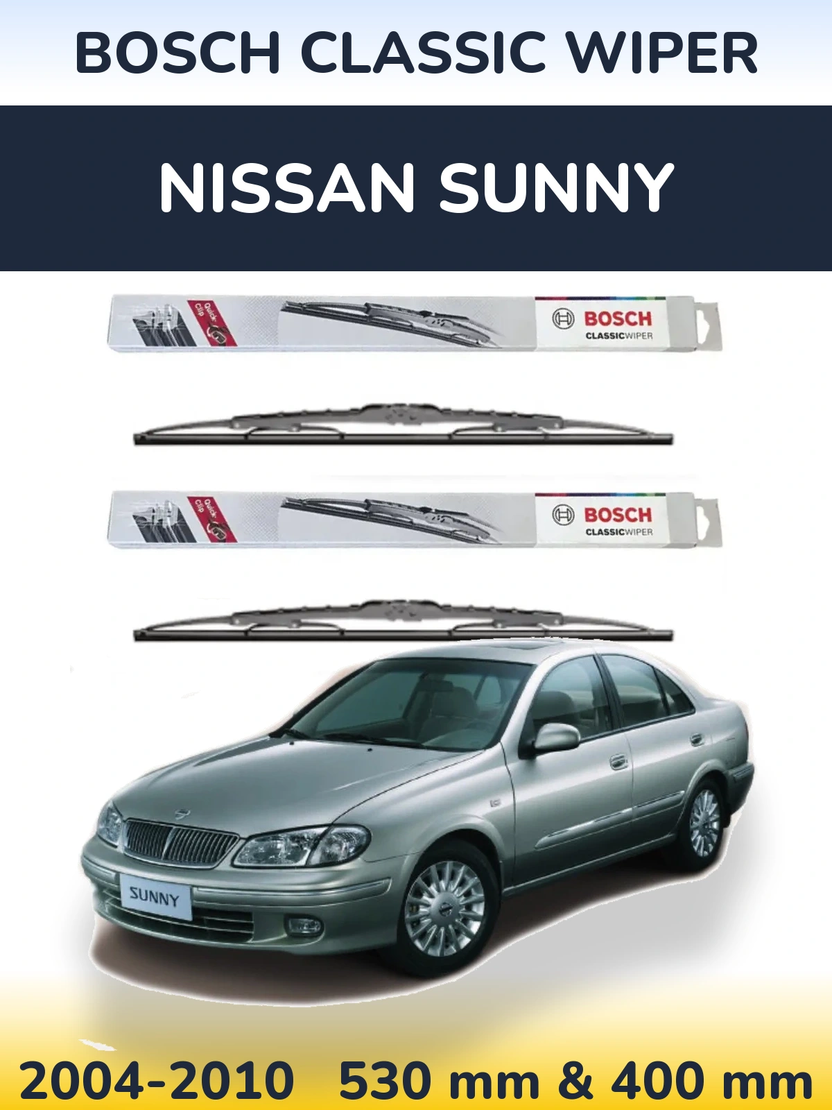 Sada předních stěračů BOSCH Classic Wiper 530 a 400 mm pro Nissan Sunny 2004-2010