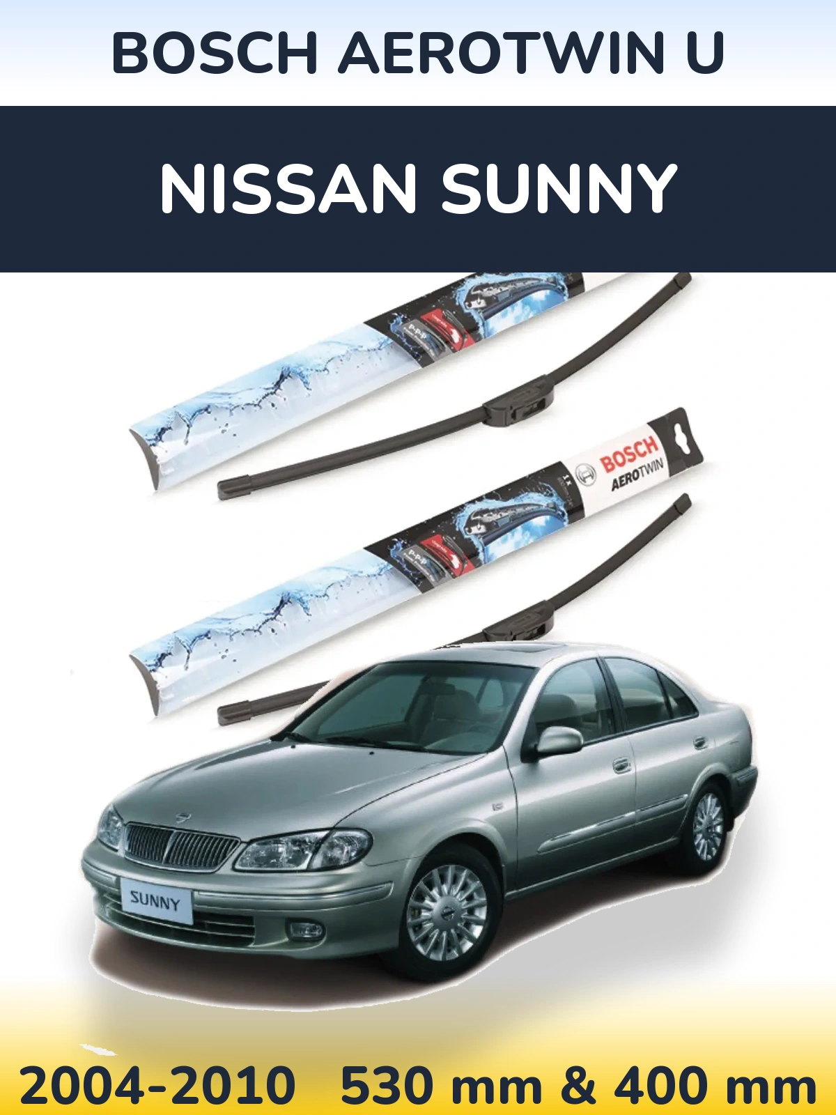 Sada předních stěračů BOSCH AeroTwin U 530 a 400 mm pro Nissan Sunny 2004-2010