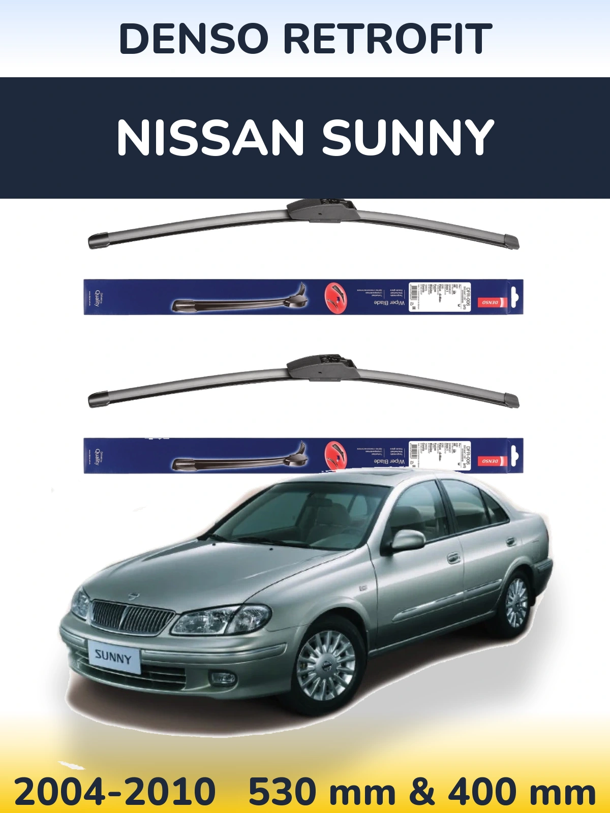Sada předních stěračů Denso Retrofit 530 a 400 mm pro Nissan Sunny 2004-2010