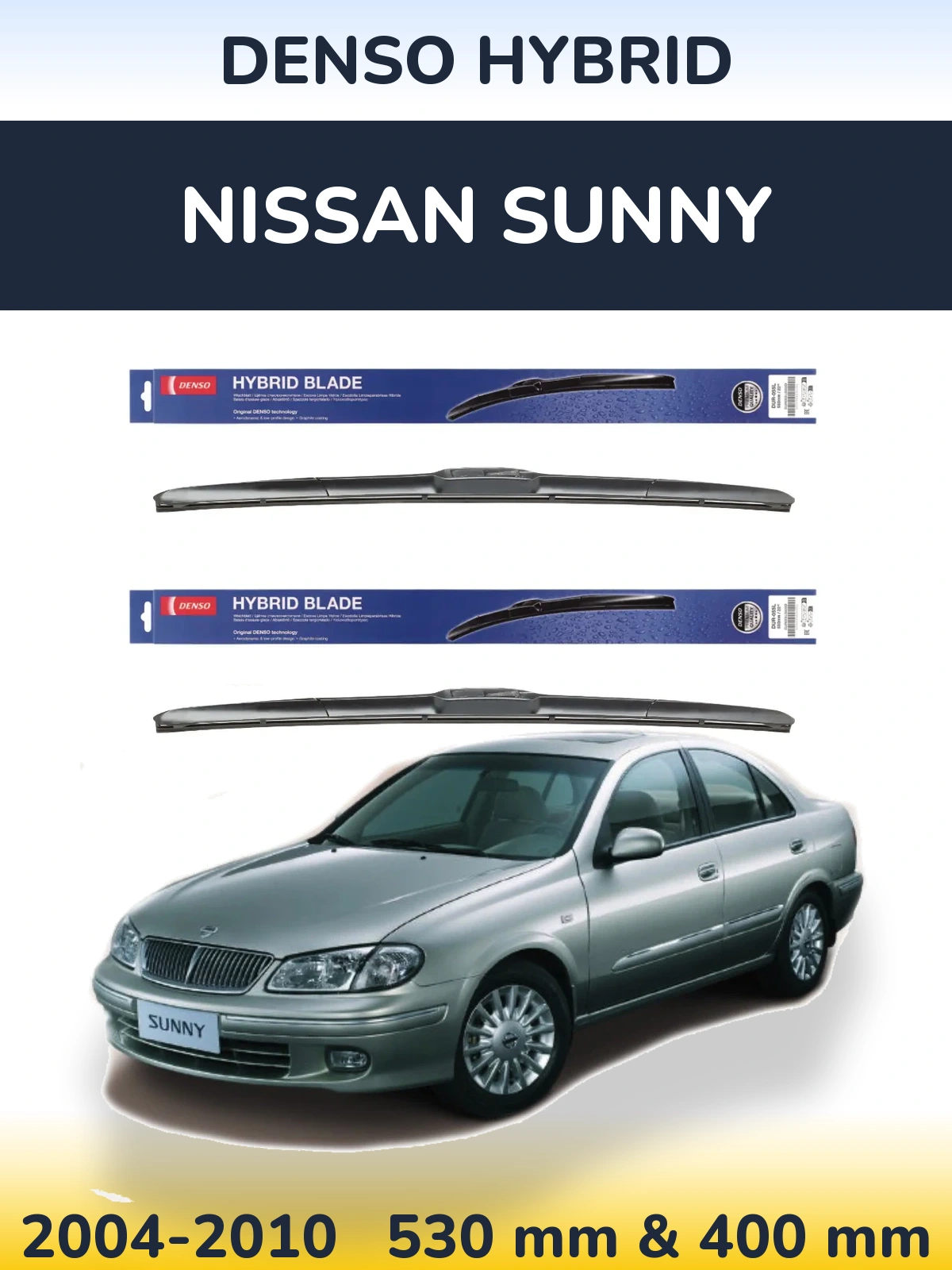 Sada předních stěračů Denso Hybrid 530 a 400 mm pro Nissan Sunny 2004-2010