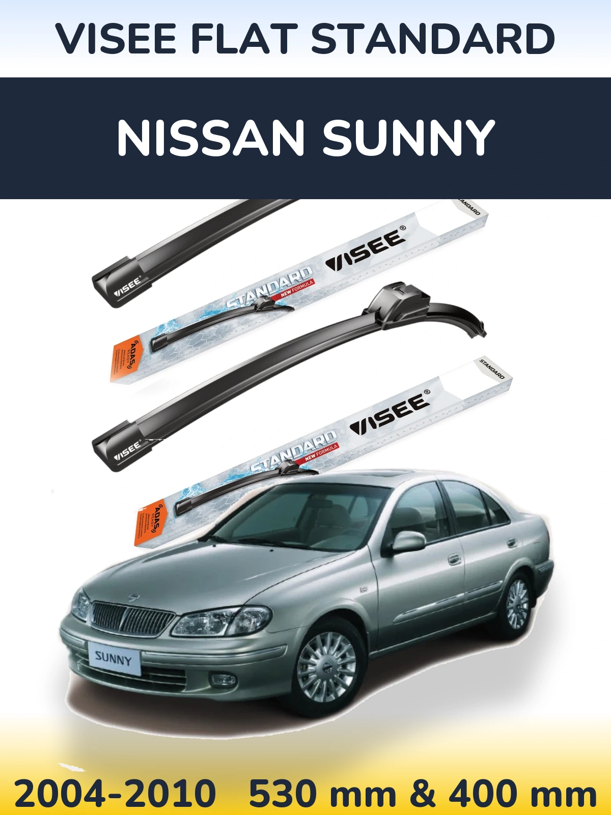 Sada předních stěračů VISEE FLAT STANDARD 530 a 400 mm pro Nissan Sunny 2004-2010