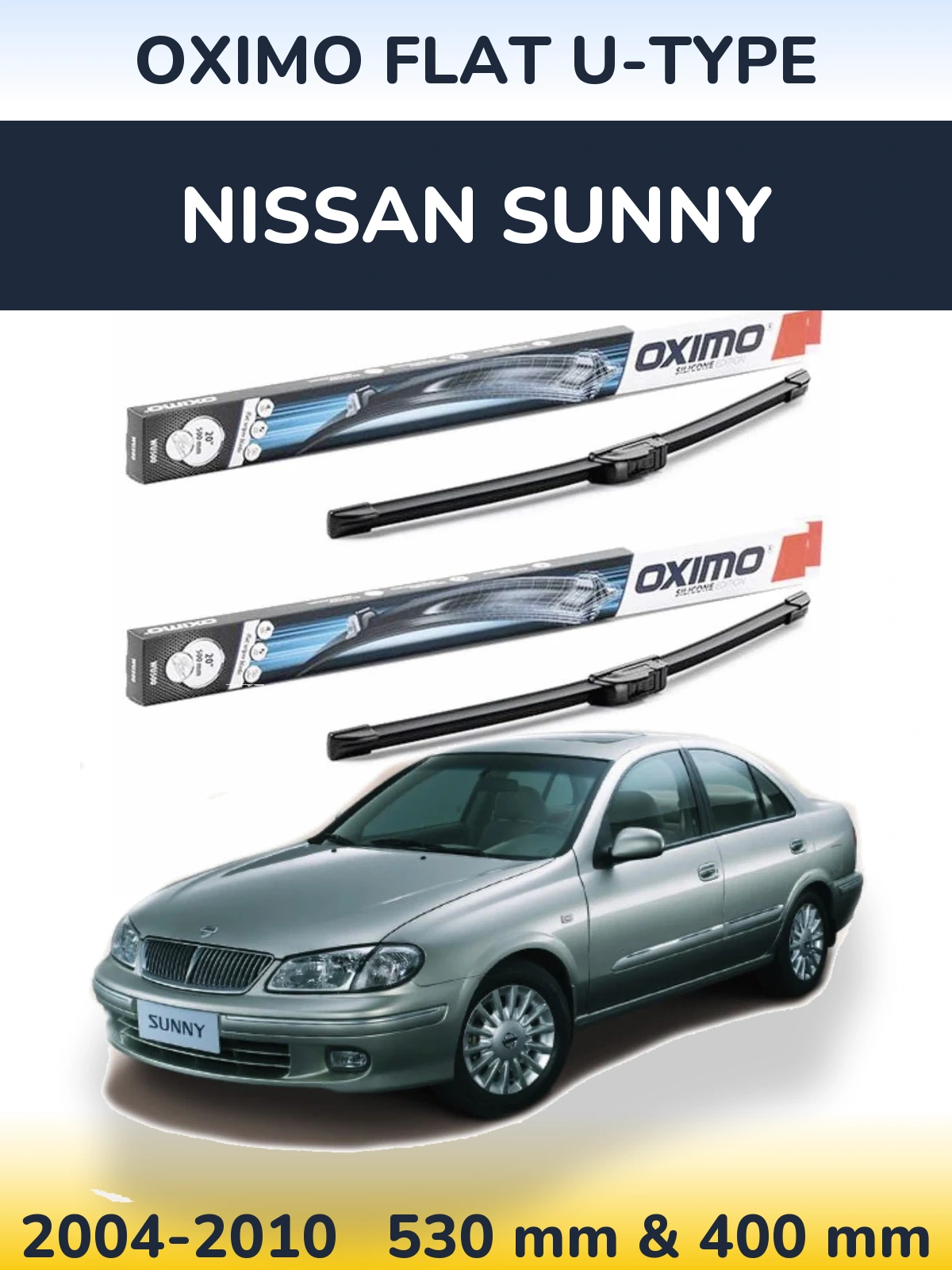 Sada předních stěračů Oximo Flat U-type 530 a 400 mm pro Nissan Sunny 2004-2010