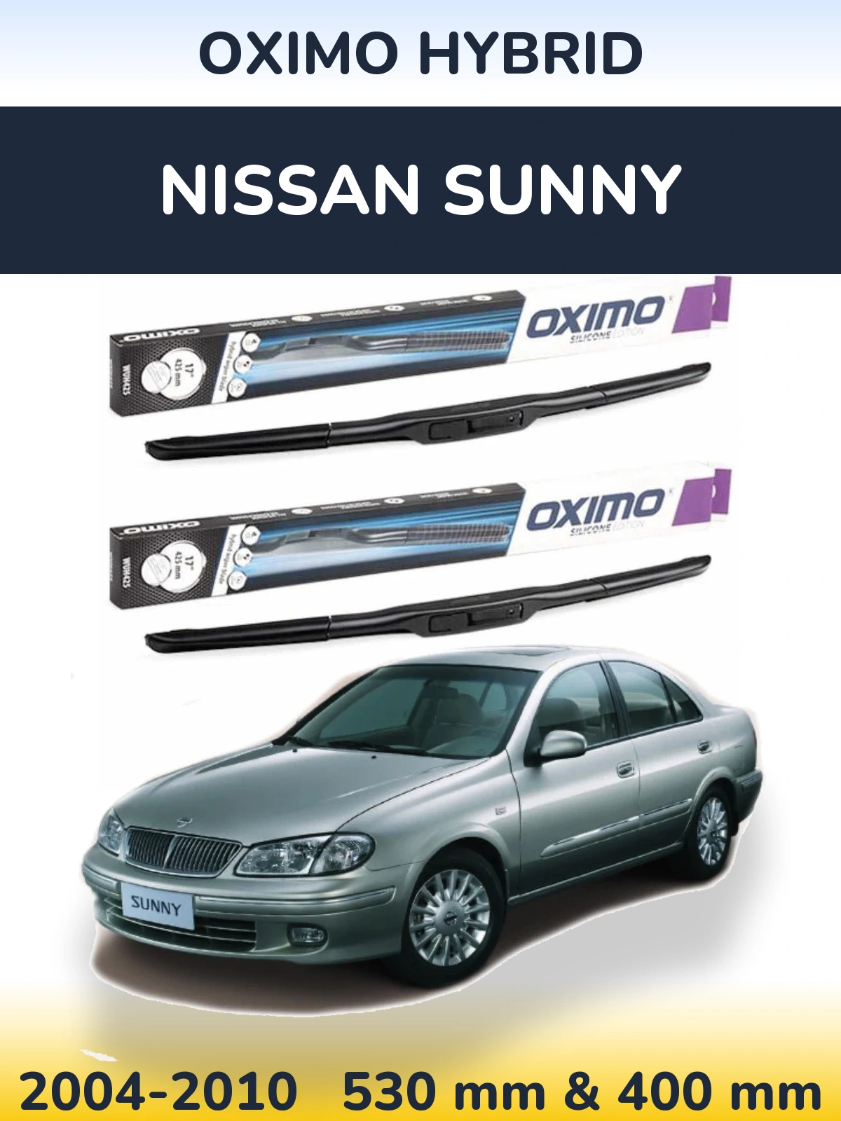 Sada předních stěračů Oximo Hybrid 530 a 400 mm pro Nissan Sunny 2004-2010