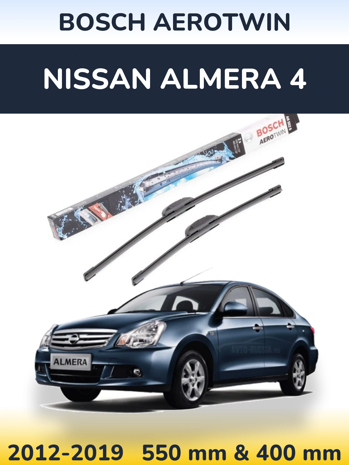 Sada předních stěračů BOSCH AeroTwin 550 a 400 mm pro Nissan Almera 4 2012-2019