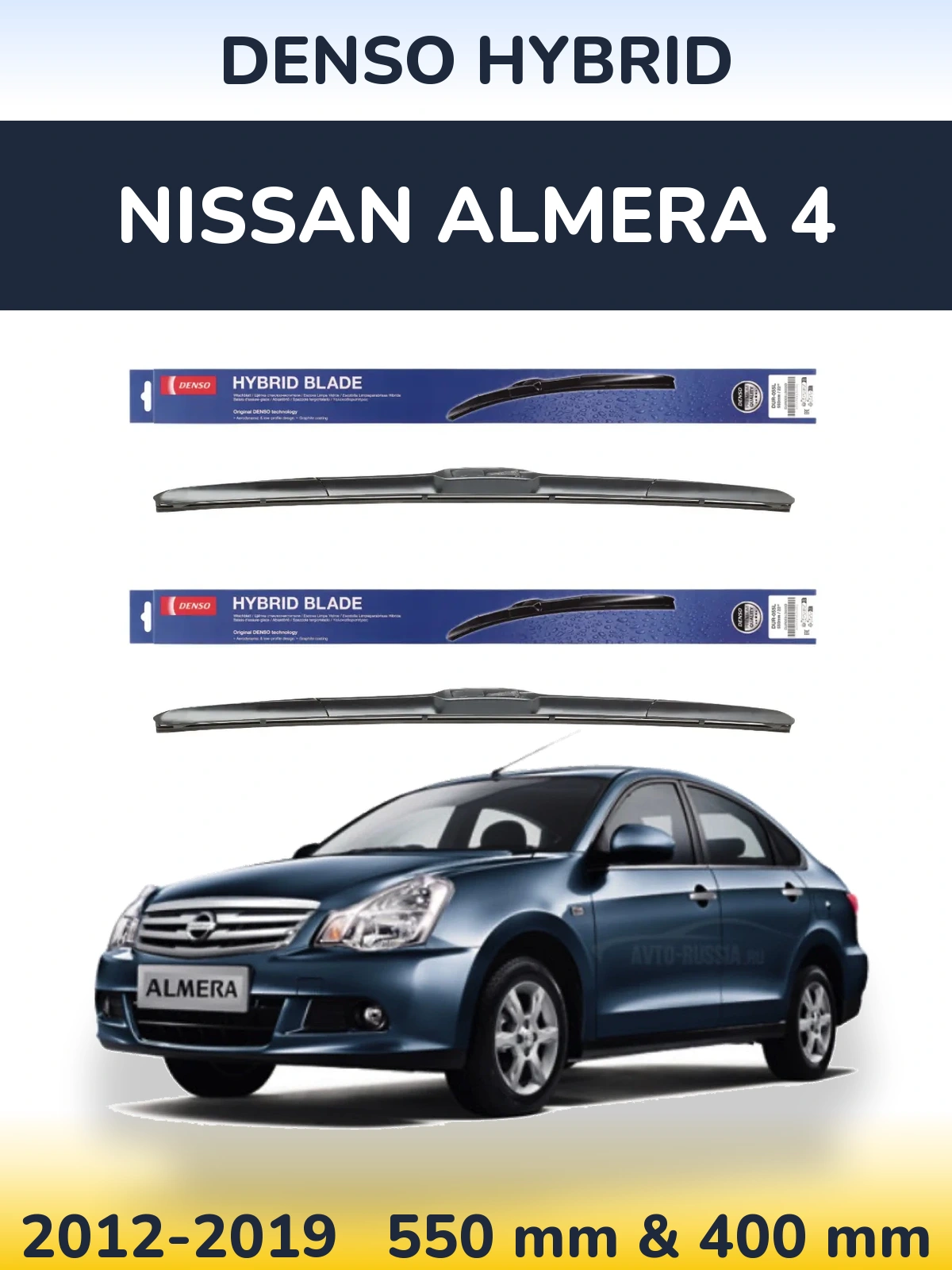 Sada předních stěračů Denso Hybrid 550 a 400 mm pro Nissan Almera 4 2012-2019