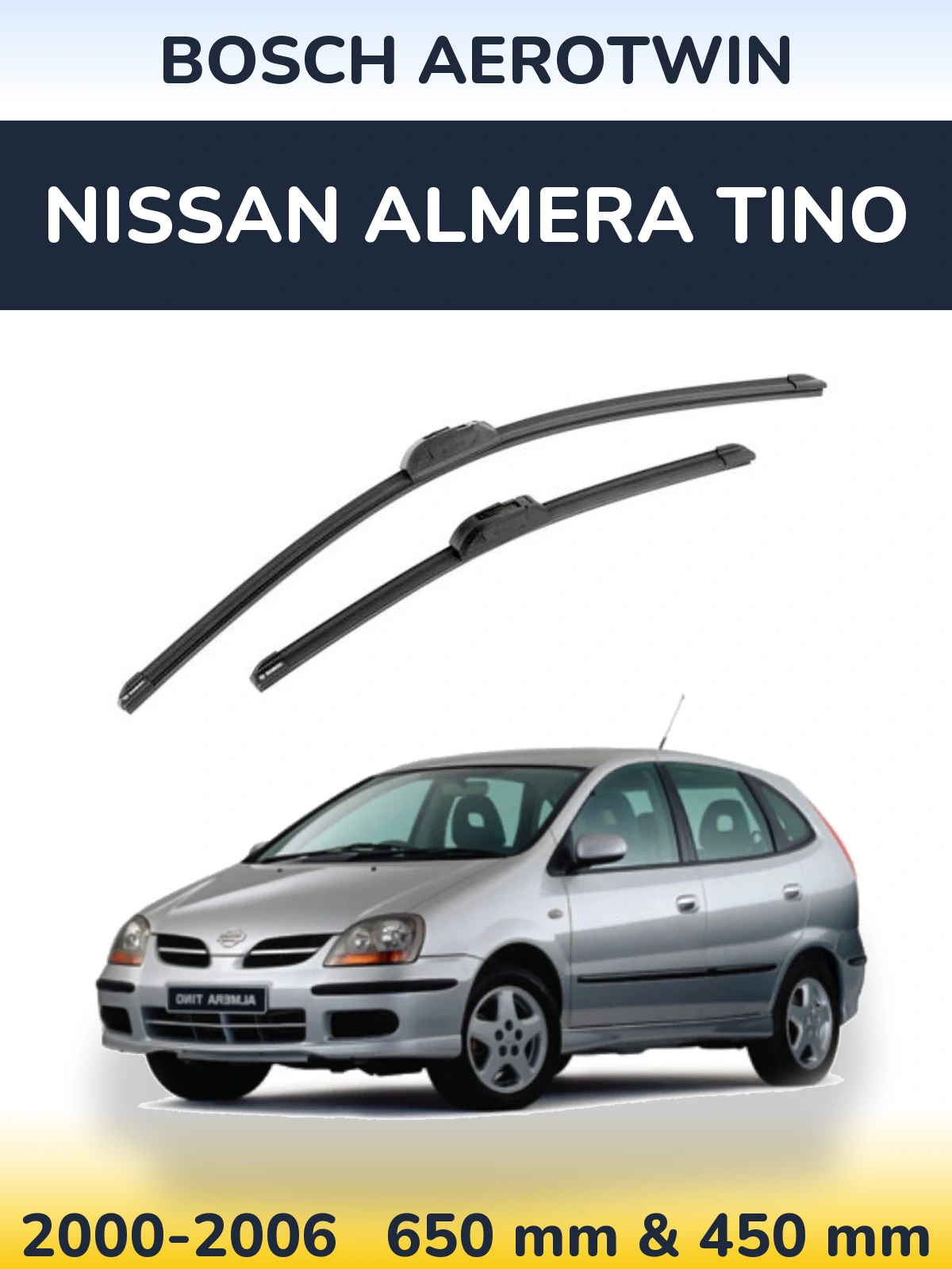 Sada předních stěračů BOSCH AeroTwin 650 a 450 mm pro Nissan Almera Tino 2000-2006