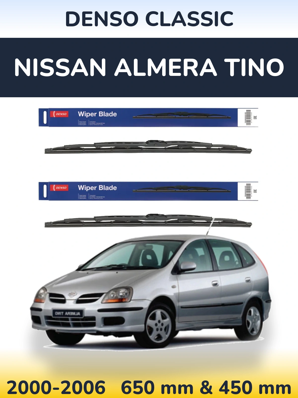 Sada předních stěračů Denso Classic 650 a 450 mm pro Nissan Almera Tino 2000-2006