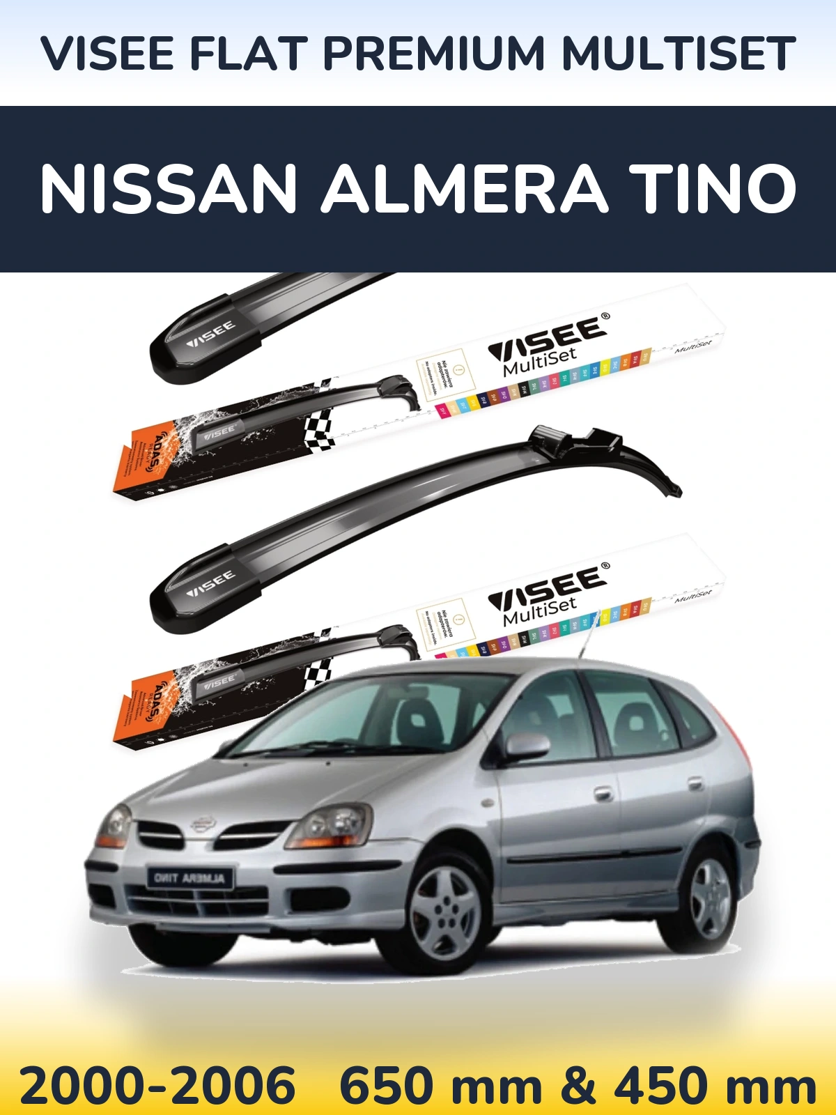 Sada předních stěračů VISEE FLAT PREMIUM MultiSet 650 a 450 mm pro Nissan Almera Tino 2000-2006