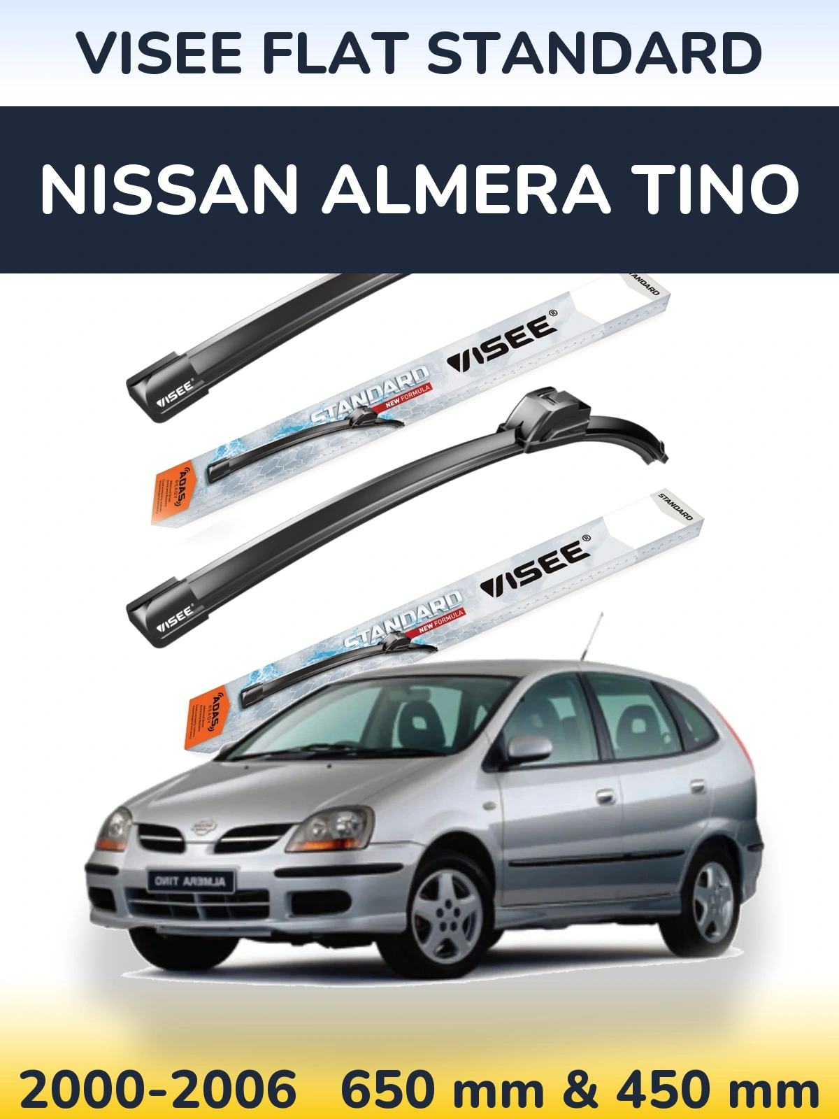 Sada předních stěračů VISEE FLAT STANDARD 650 a 450 mm pro Nissan Almera Tino 2000-2006