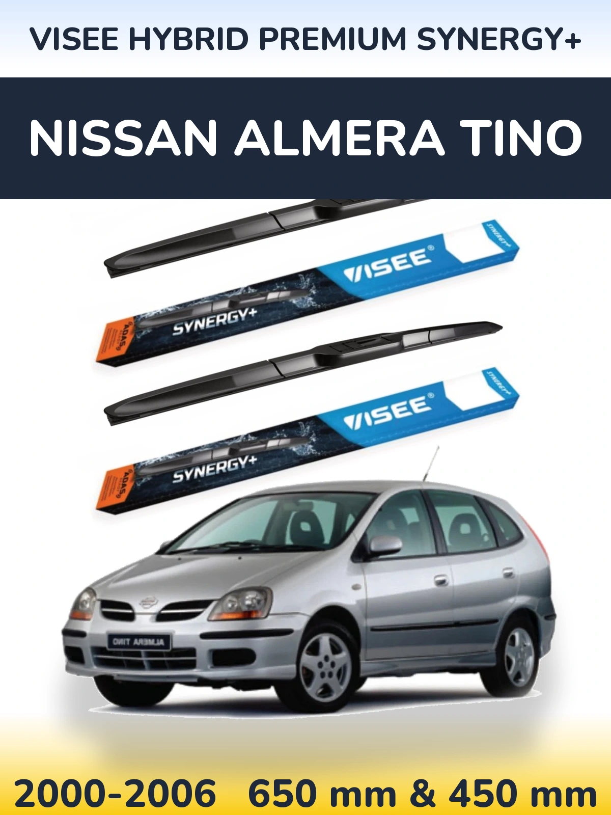 Sada předních stěračů VISEE HYBRID PREMIUM SYNERGY+ 650 a 450 mm pro Nissan Almera Tino 2000-2006