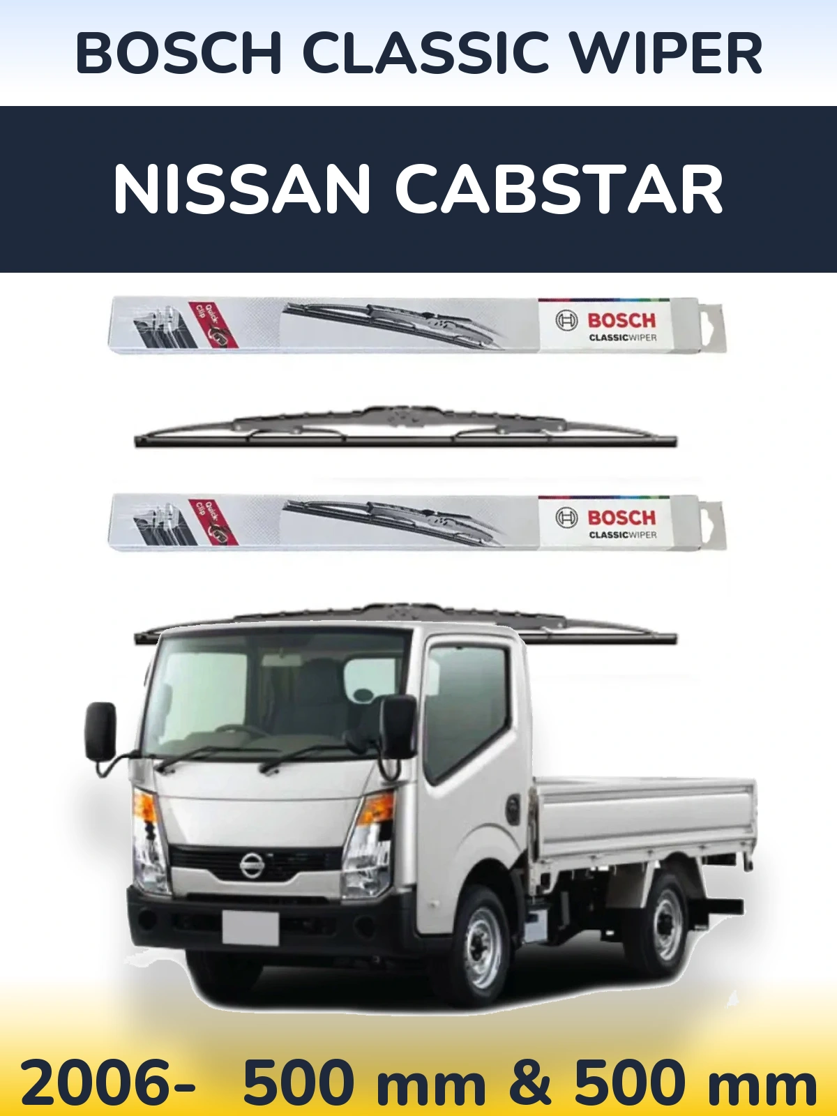 Sada předních stěračů BOSCH Classic Wiper 500 a 500 mm pro Nissan Cabstar 2006-2026