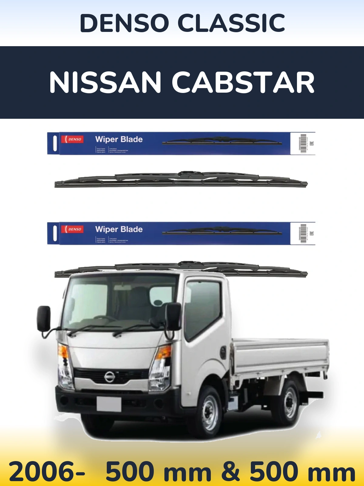 Sada předních stěračů Denso Classic 500 a 500 mm pro Nissan Cabstar 2006-2026