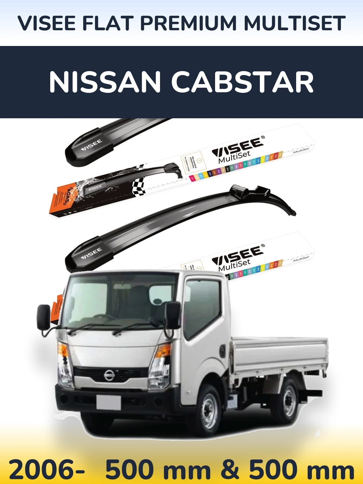 Sada předních stěračů VISEE FLAT PREMIUM MultiSet 500 a 500 mm pro Nissan Cabstar 2006-2026