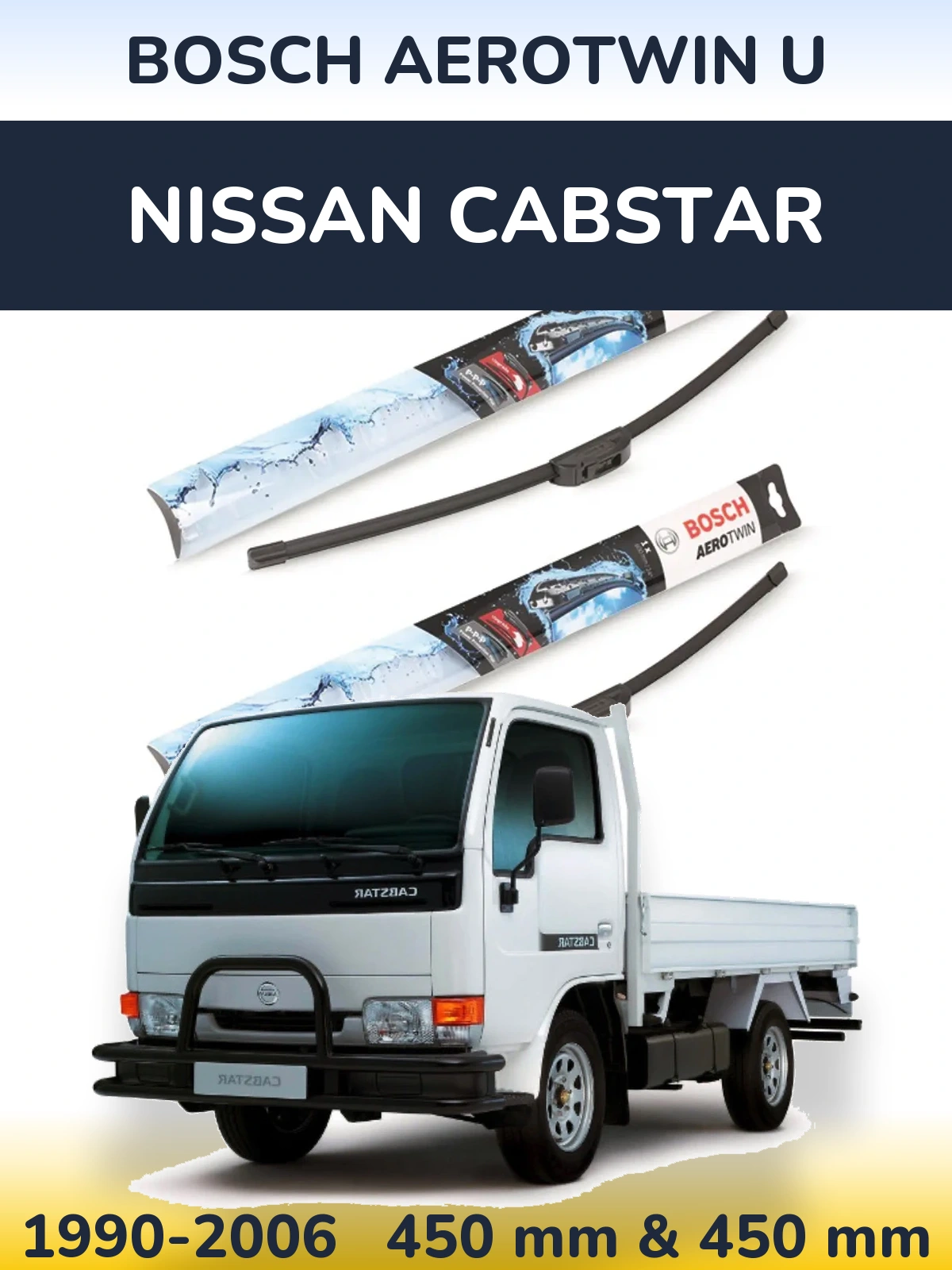 Sada předních stěračů BOSCH AeroTwin U 450 a 450 mm pro Nissan Cabstar 1990-2006
