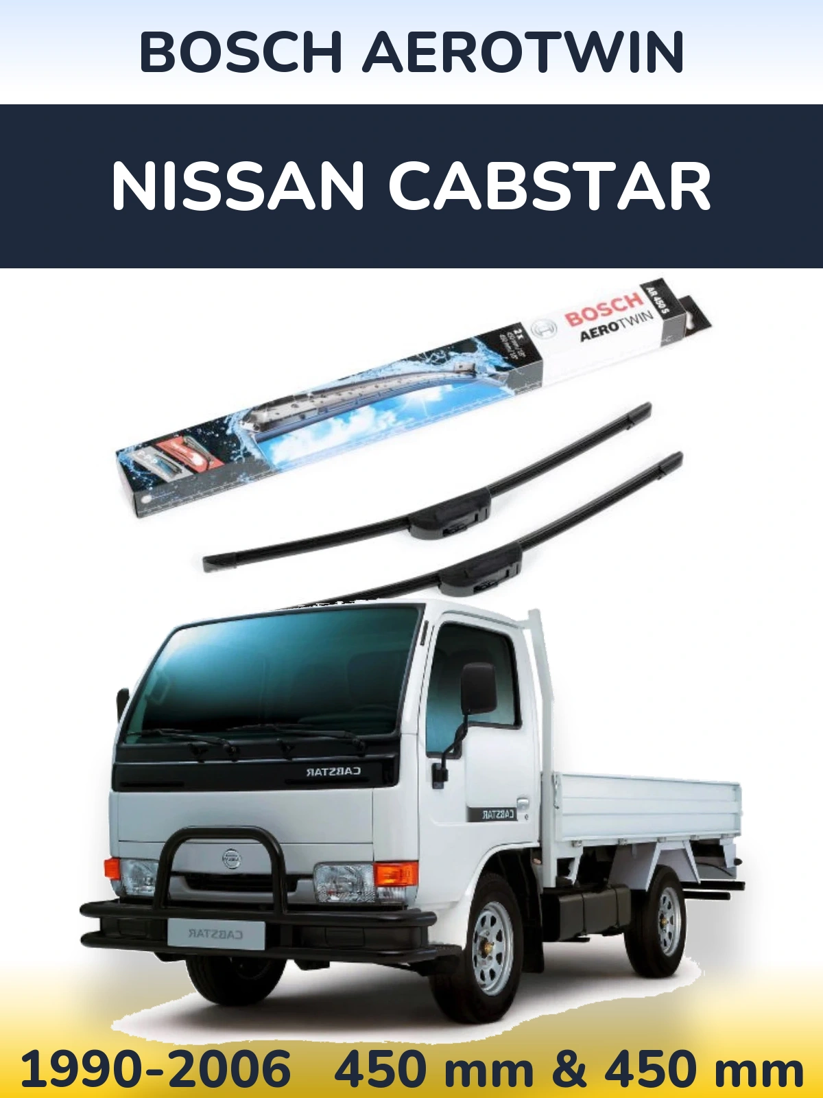 Sada předních stěračů BOSCH AeroTwin 450 a 450 mm pro Nissan Cabstar 1990-2006