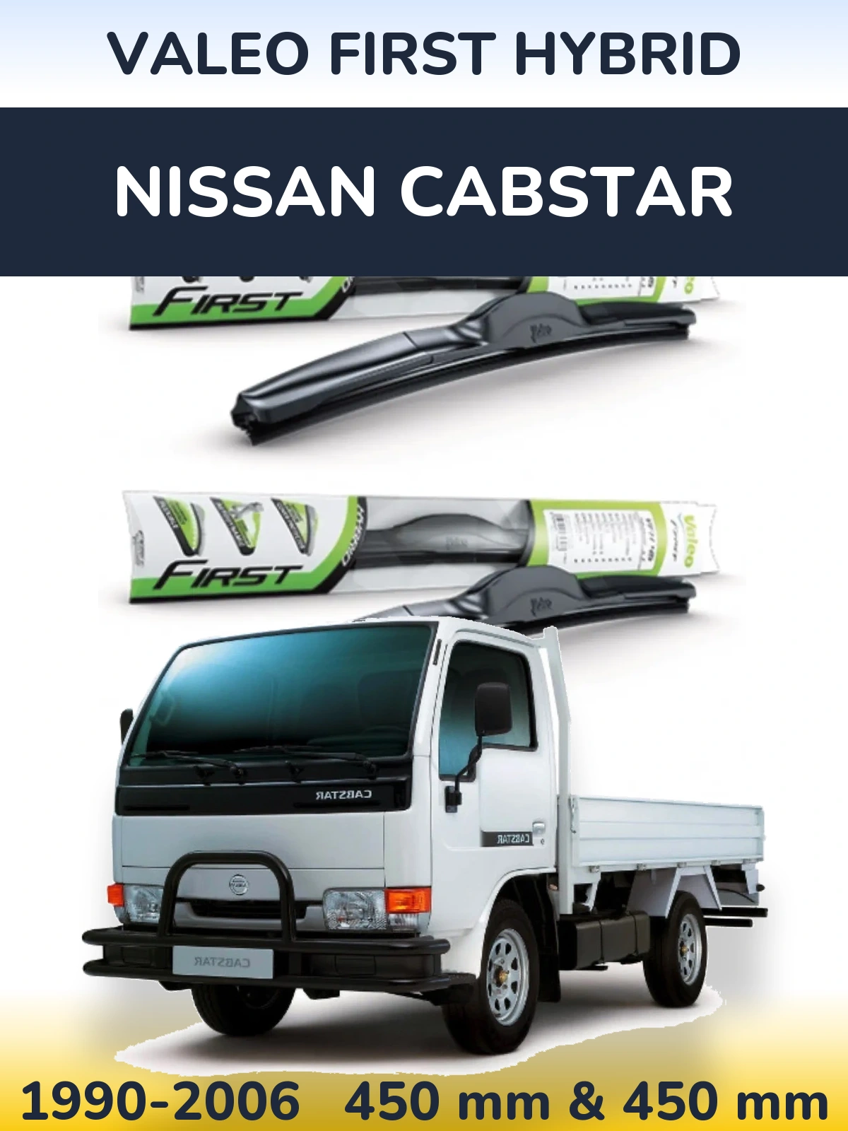 Sada předních stěračů Valeo First Hybrid 450 a 450 mm pro Nissan Cabstar 1990-2006