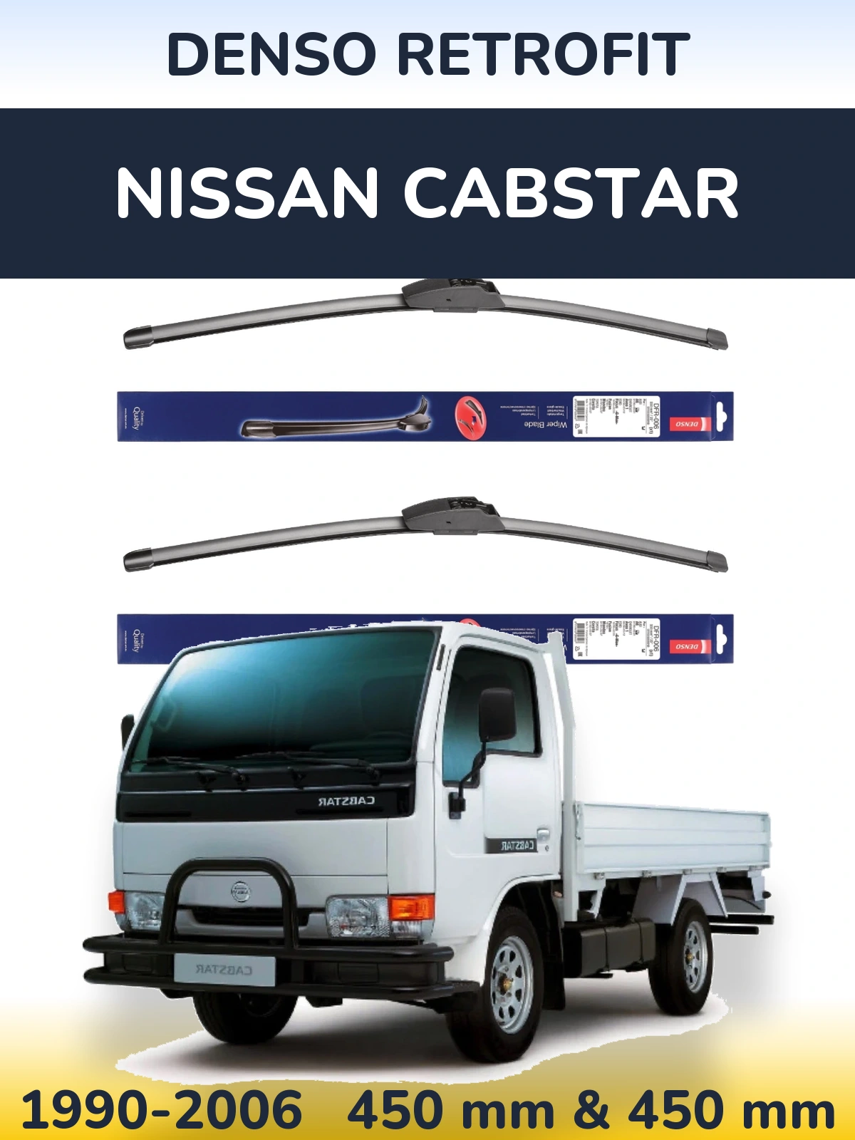 Sada předních stěračů Denso Retrofit 450 a 450 mm pro Nissan Cabstar 1990-2006
