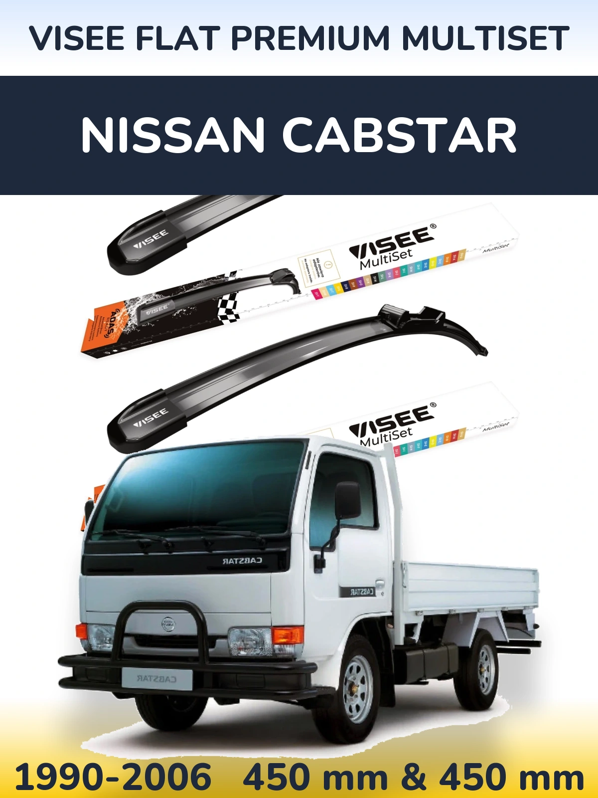 Sada předních stěračů VISEE FLAT PREMIUM MultiSet 450 a 450 mm pro Nissan Cabstar 1990-2006