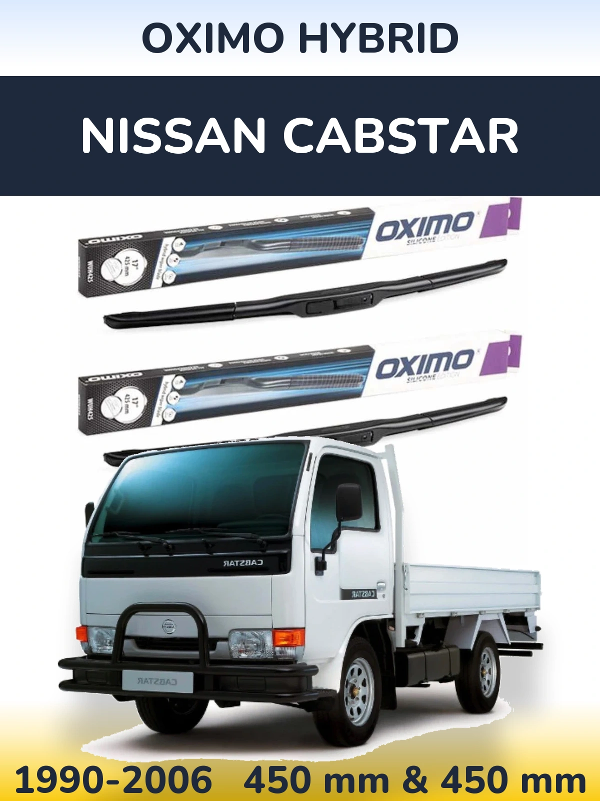 Sada předních stěračů Oximo Hybrid 450 a 450 mm pro Nissan Cabstar 1990-2006