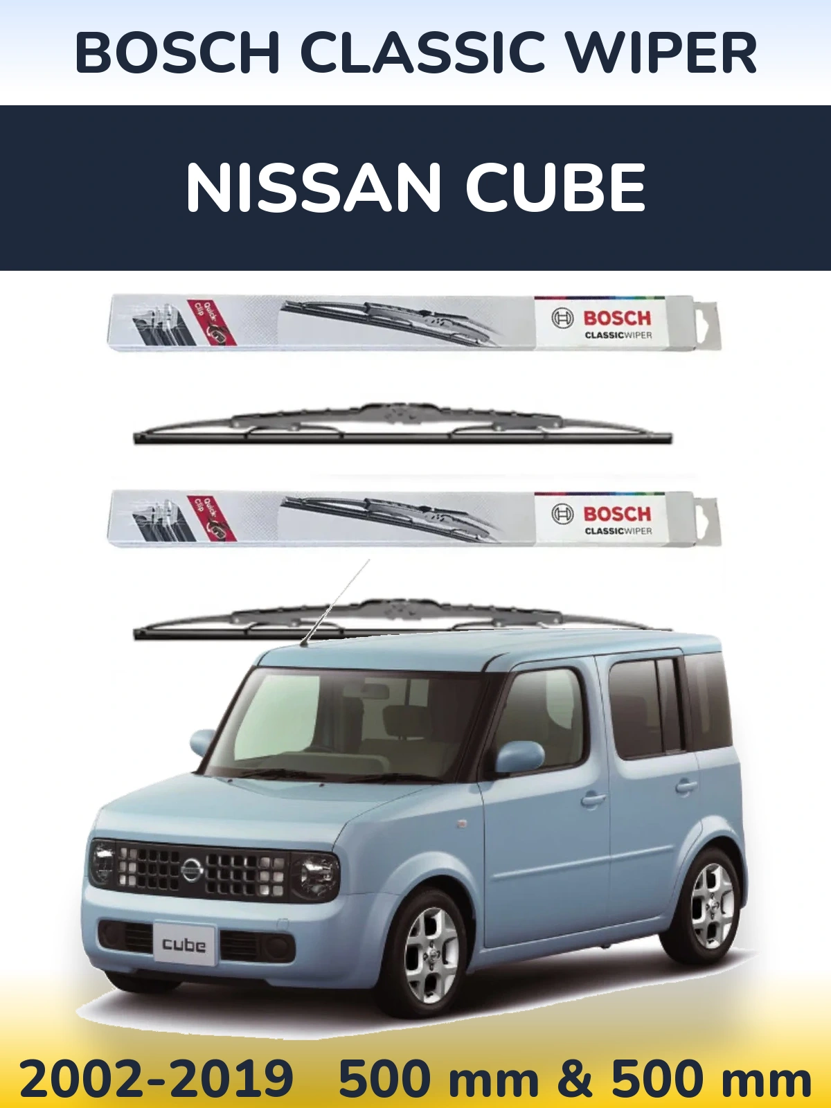 Sada předních stěračů BOSCH Classic Wiper 500 a 500 mm pro Nissan Cube 2002-2019