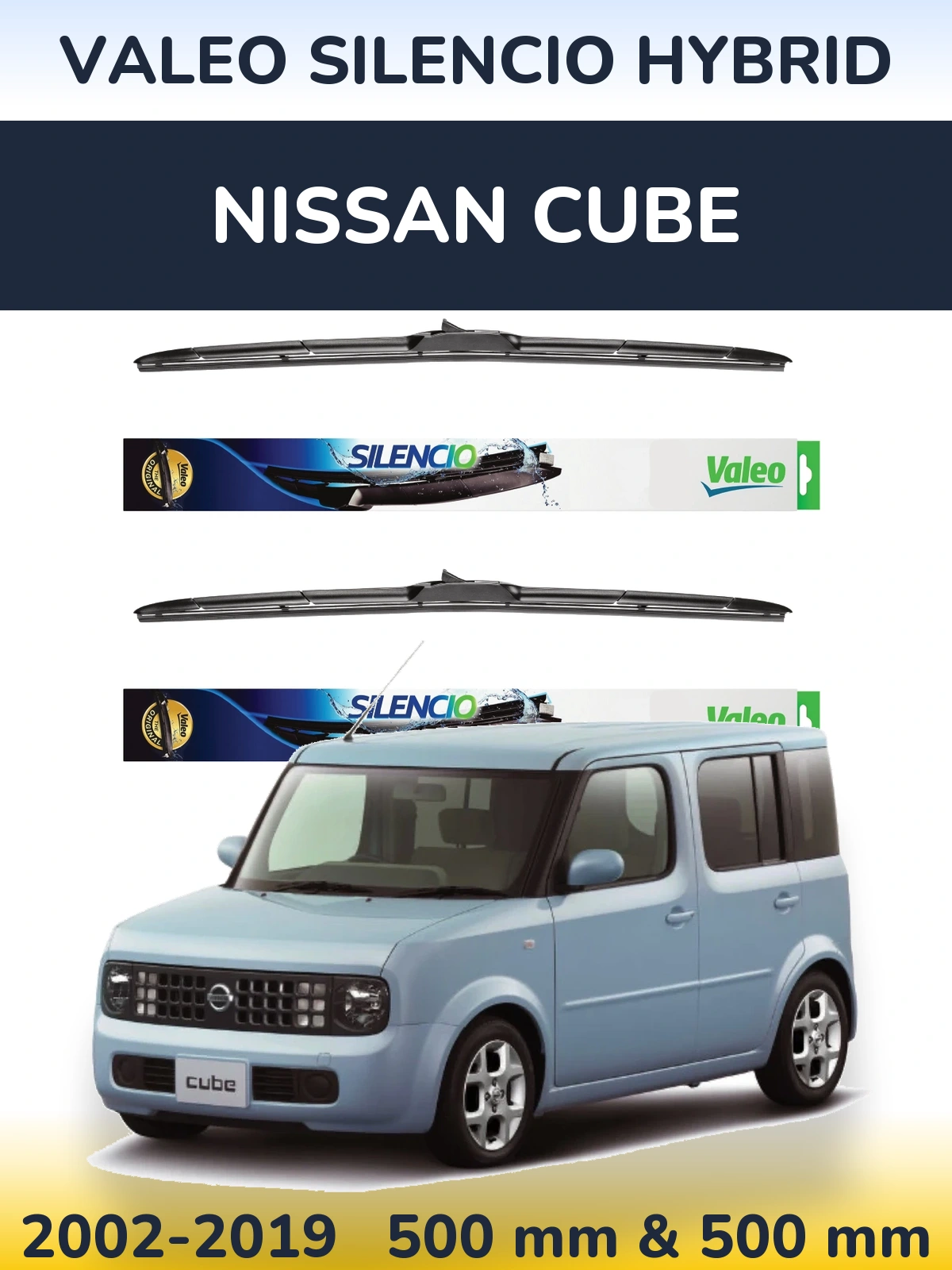 Комплект передніх щіток Valeo Silencio Hybrid 500 & 500 мм для Nissan Cube 2002-2019