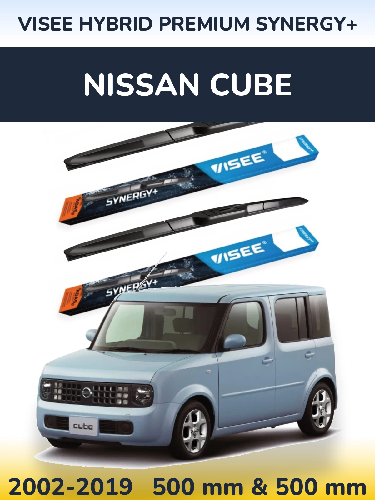 Sada předních stěračů VISEE HYBRID PREMIUM SYNERGY+ 500 a 500 mm pro Nissan Cube 2002-2019