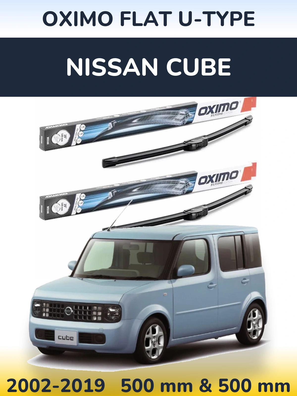 Sada předních stěračů Oximo Flat U-type 500 a 500 mm pro Nissan Cube 2002-2019